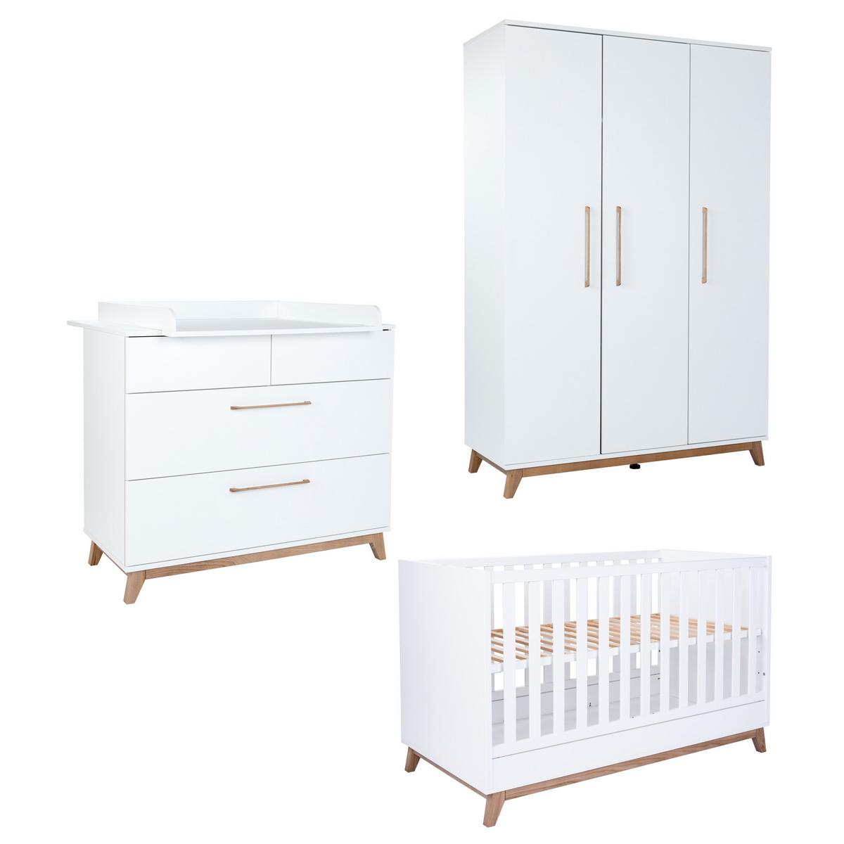 BABYZIMMER SET Lina 3-tlg. Soft-Close - Walnussfarben/Weiß, Holz/Holzwerkstoff (1/1/1cm) - arthur berndt