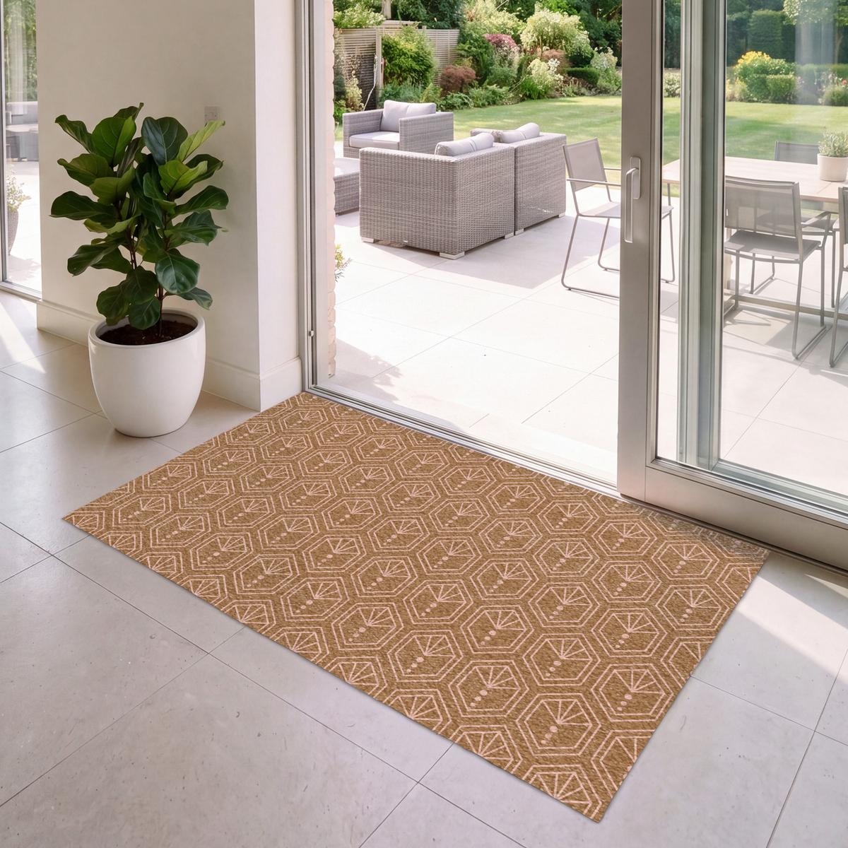 FUSSMATTE Braun - Rosa - Geometrisch - Gemustert Türmatte 150x90 cm - Braun, Kunststoff (150/0.4cm) - MuchoWow
