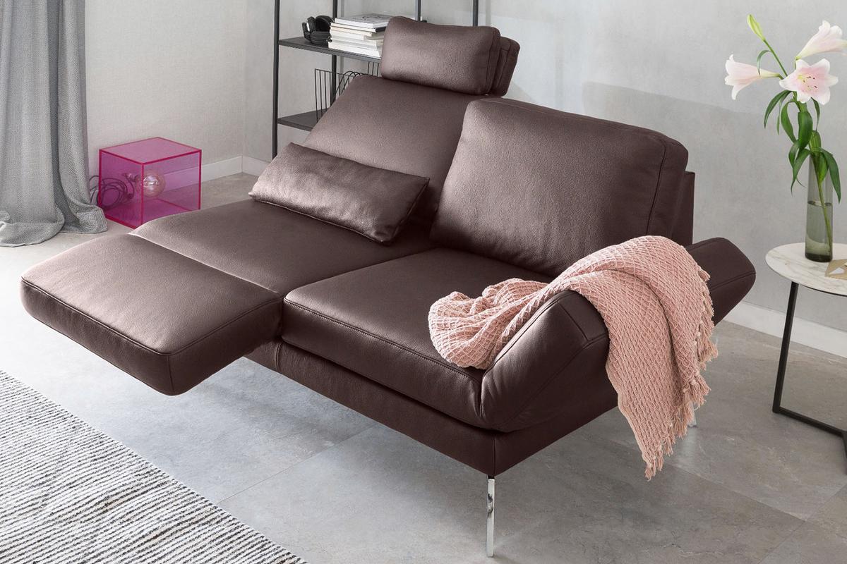 LEDERSOFA HURRICANE Braun Leder - Silberfarben/Braun, Leder (170/87/141cm) - KAWOLA
