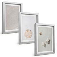BILDER SET 3er Set - 20x30 cm Silberner Rahmen - Leichte Boho-Sandtexturen - Silberfarben, Kunststoff (20/30cm) - TULUP