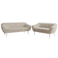 SITZGARNITUR PIRS 3+2 - Beige Cord - Weiße Beine - Beige/Creme, Holzwerkstoff/Textil (180/75/74cm) - MKS