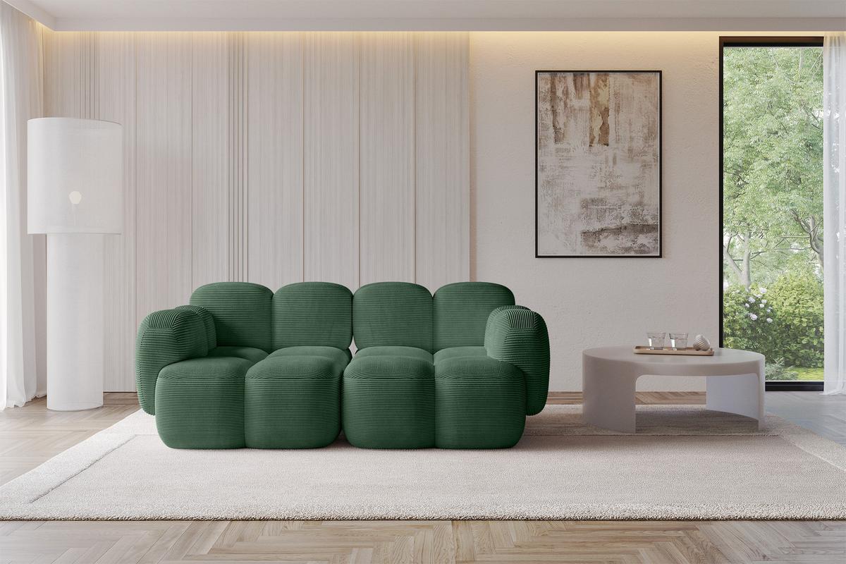 2-SITZER modulares Sofa Miko-S1 214x118x75 cm Grün Cord - Waldgrün/Schwarz, Holzwerkstoff/Kunststoff (214/75/118cm) - ALTDECOR