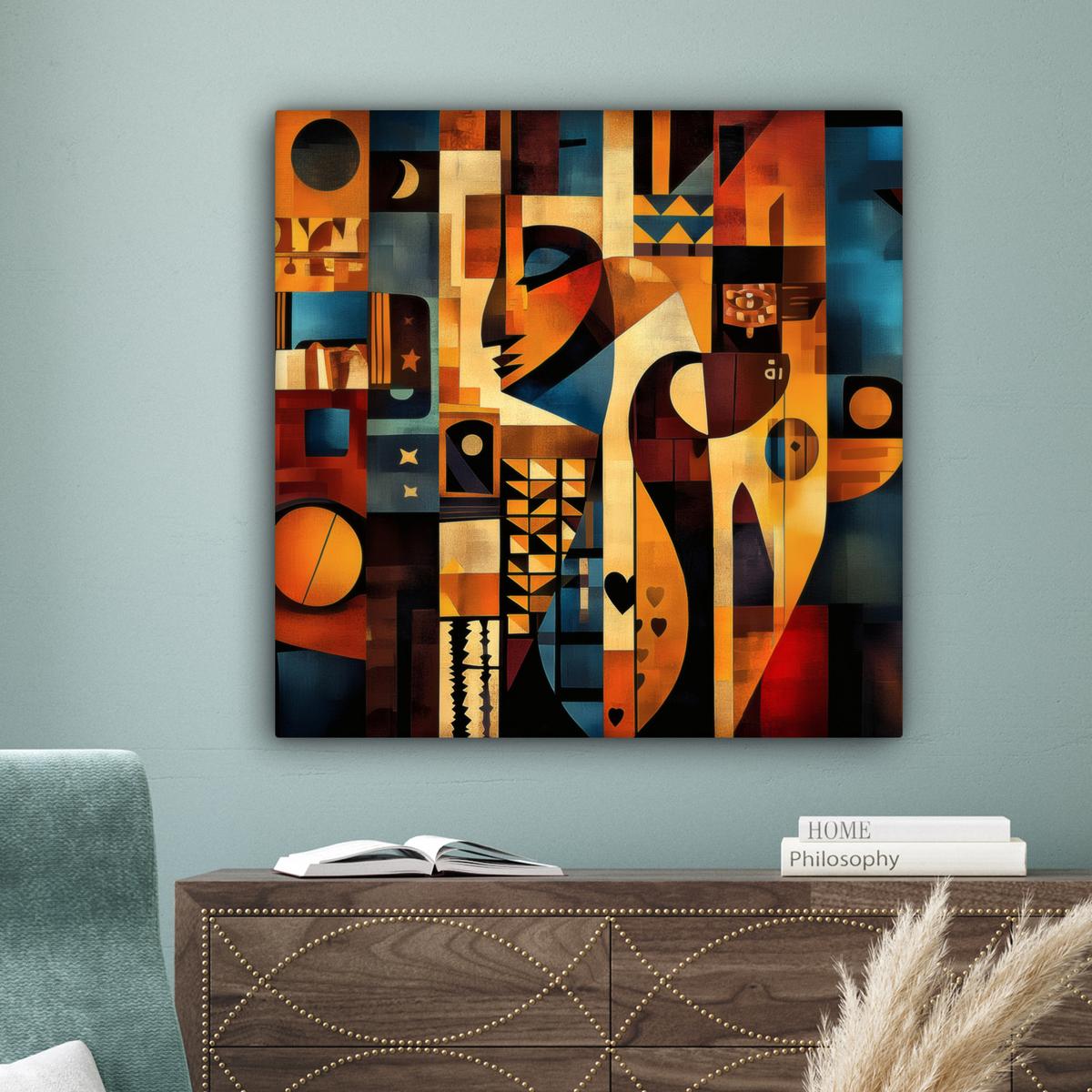 LEINWANDBILD Figuren - Abstrakt - Symbole Deko Groß 90x90 cm - Terracotta, Textil (90/90cm) - MuchoWow