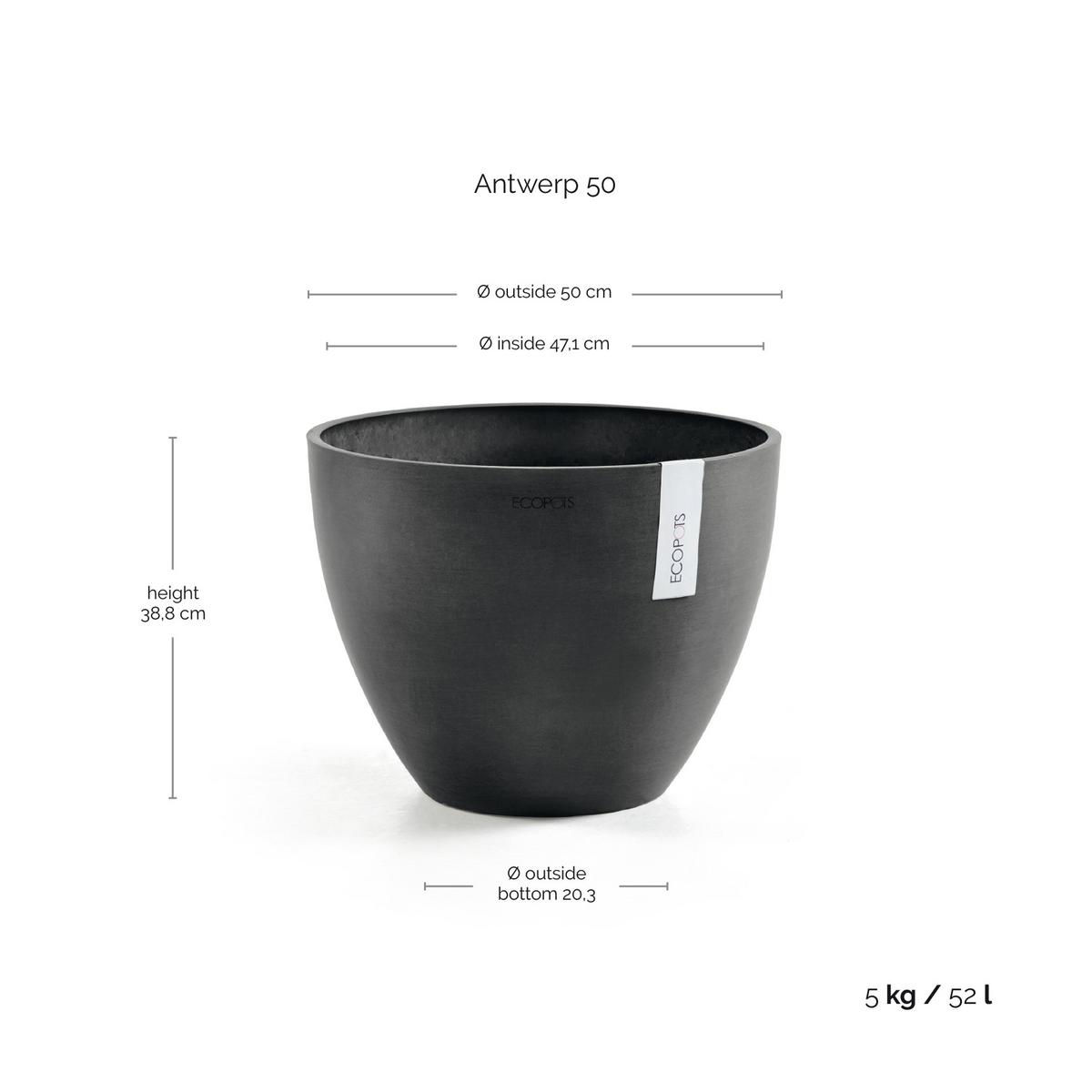 BLUMENTOPF Antwerp 49,3/37 cm Dunkelgrau - Dunkelgrau, Kunststoff (50/38.8cm) - Ecopots
