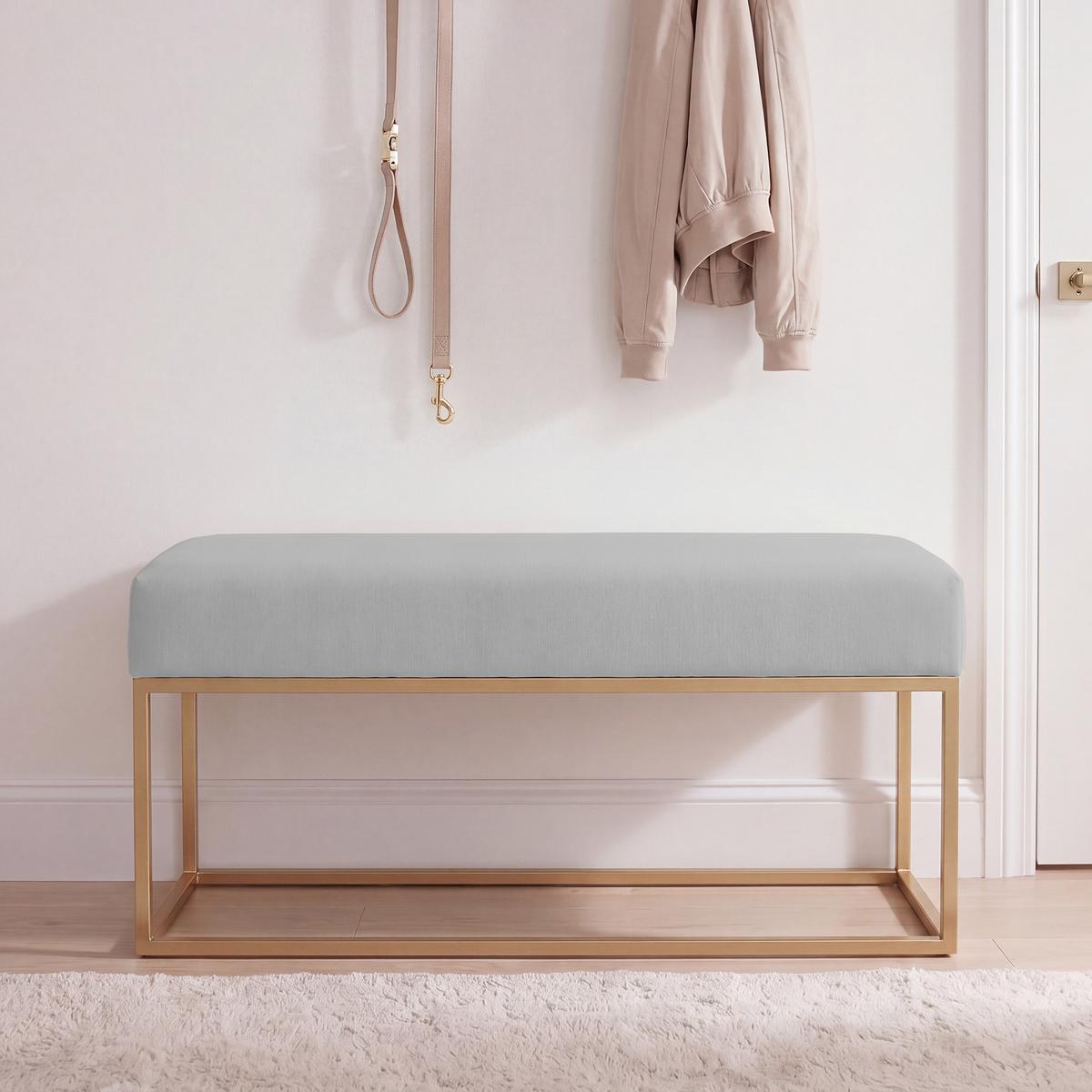 POLSTERBANK STELLA 90 cm Metallgestell, Gold / Grau - Grau, Textil/Metall (90/44/30cm) - Idohome