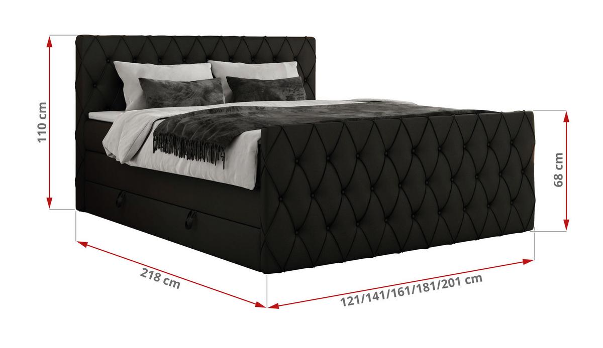 BOXSPRINGBETT MIREN KING DUO 200/200 Schwarz Kunstleder - H3 - Schwarz, Holz/Textil (200/200cm) - MKS
