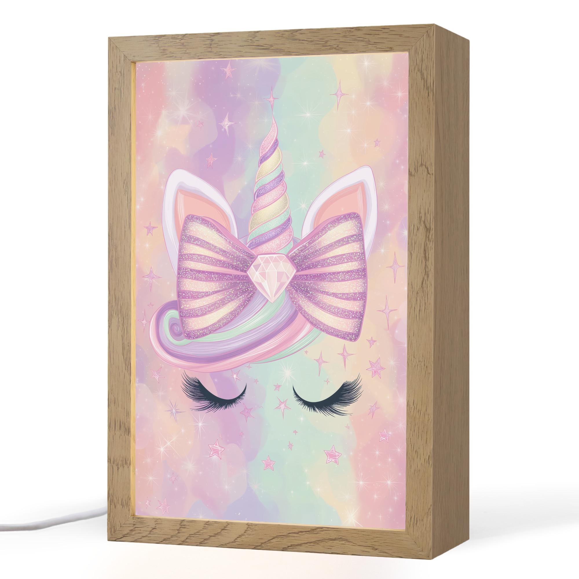 NACHTTISCHLAMPE Einhorn - Glitzer - Regenbogen - Pastell 20x30 cm - Hellrosa, Holzwerkstoff (8/20/30cm) - OnlyWow