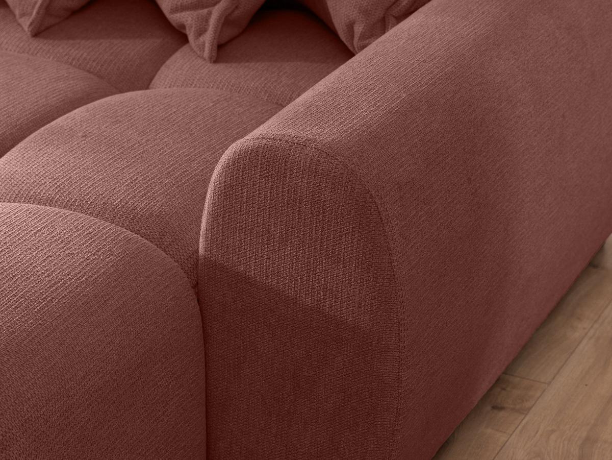 ECKSOFA Bubble mit losen Rückenkissen und Sitzfläche in Bubble-Optik aus weichem Terrakotta Strukturstoff mit schöner Sitzkomfort - Ottomane rechts - Terracotta/Schwarz, Holz/Kunststoff (306/180cm) - S-Style Möbel