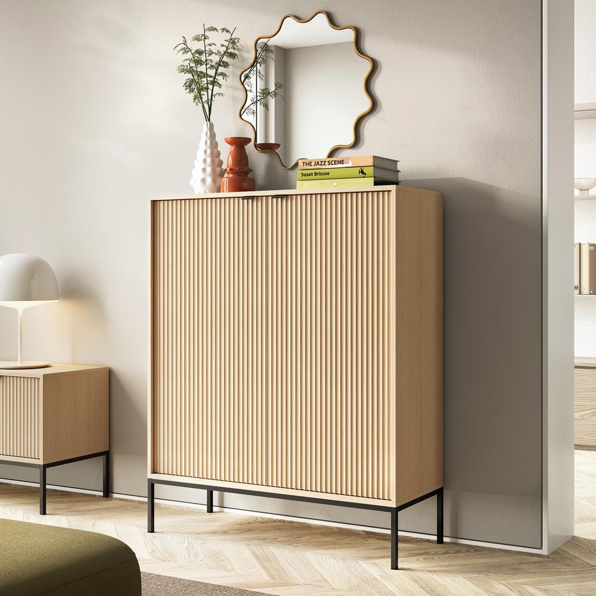 SIDEBOARD STELLARE 104x39x125 cm mit 2 Türen Eichefarben - Braun, Holzwerkstoff (104/125/39cm) - MASSENO