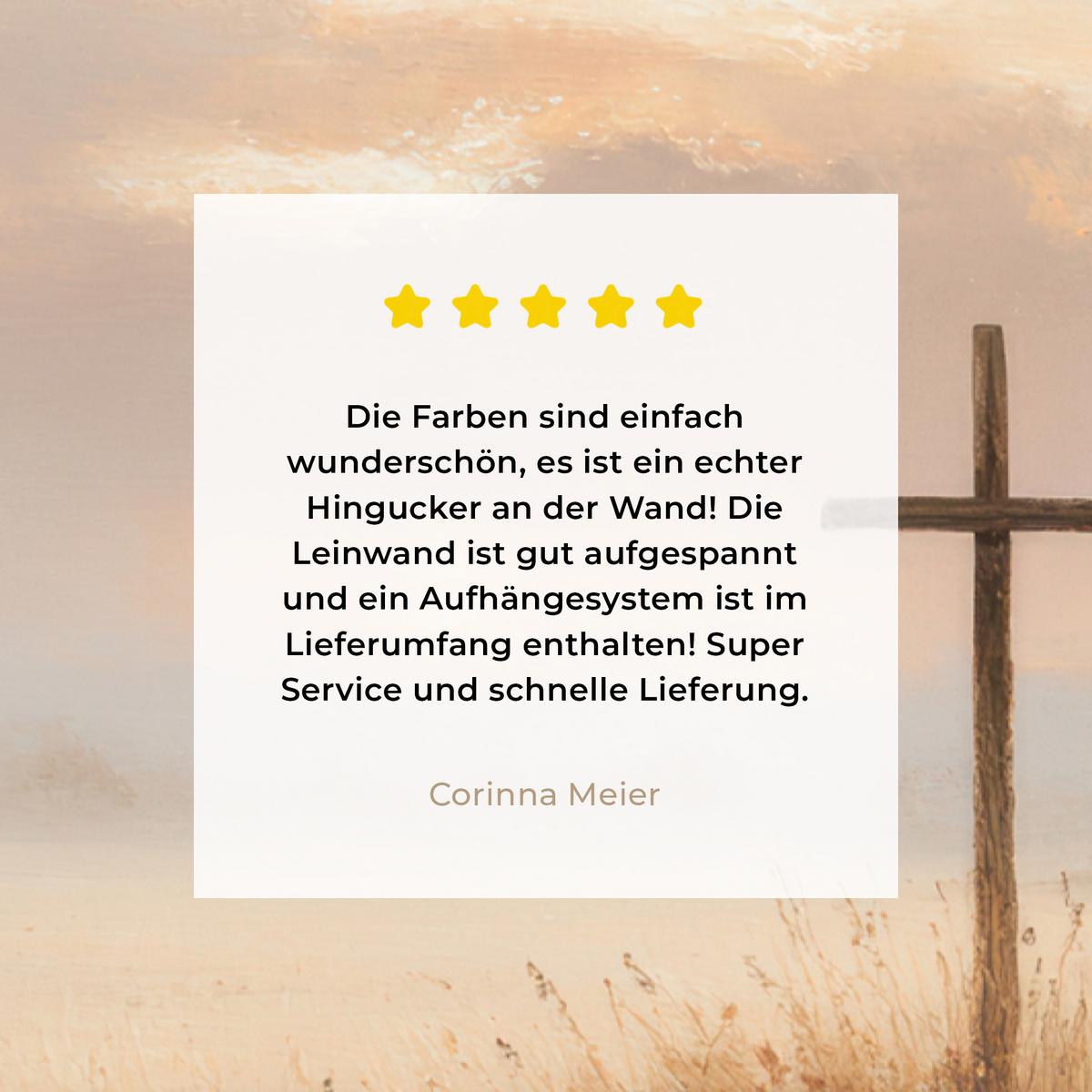 LEINWANDBILD Gras - Morgennebel - Kreuz - Christentum Wanddeko Schlafzimmer 60x90 cm - Beige, Textil (60/90cm) - MuchoWow