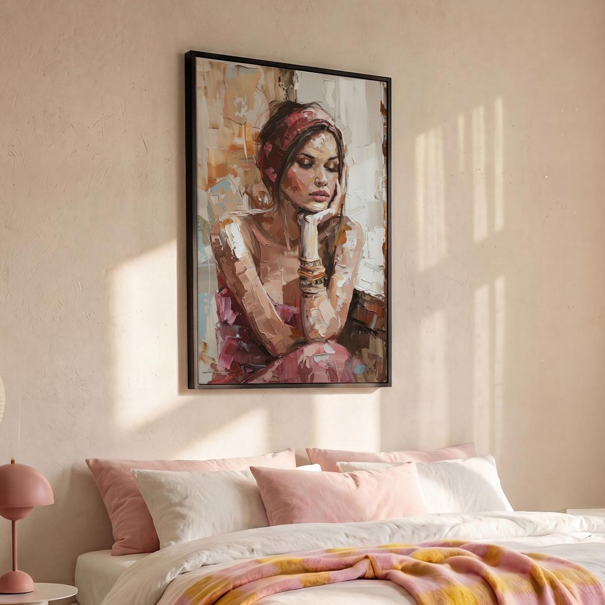 LEINWAND Bilder mit Rahmen - Frau - Lackierung - Porträt - Modern - 100x150 - Altrosa, Textil (100/150cm) - MuchoWow