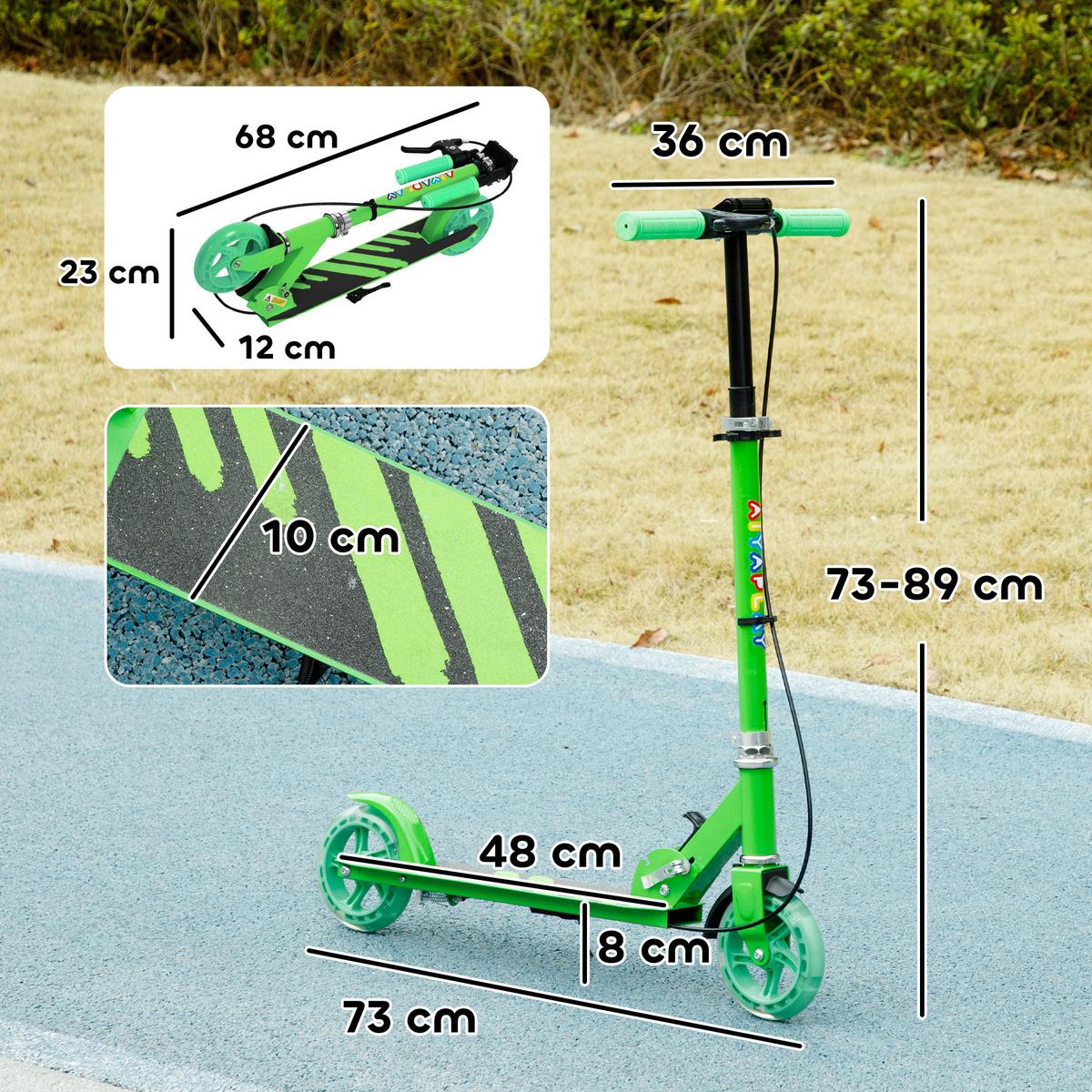 ROLLER Kinder Klappbar mit Verstellbarer Lenkerhöhe, 2 Leuchtenden Räder Grün - Grün, Kunststoff/Metall (73/36/89cm) - AIYAPLAY