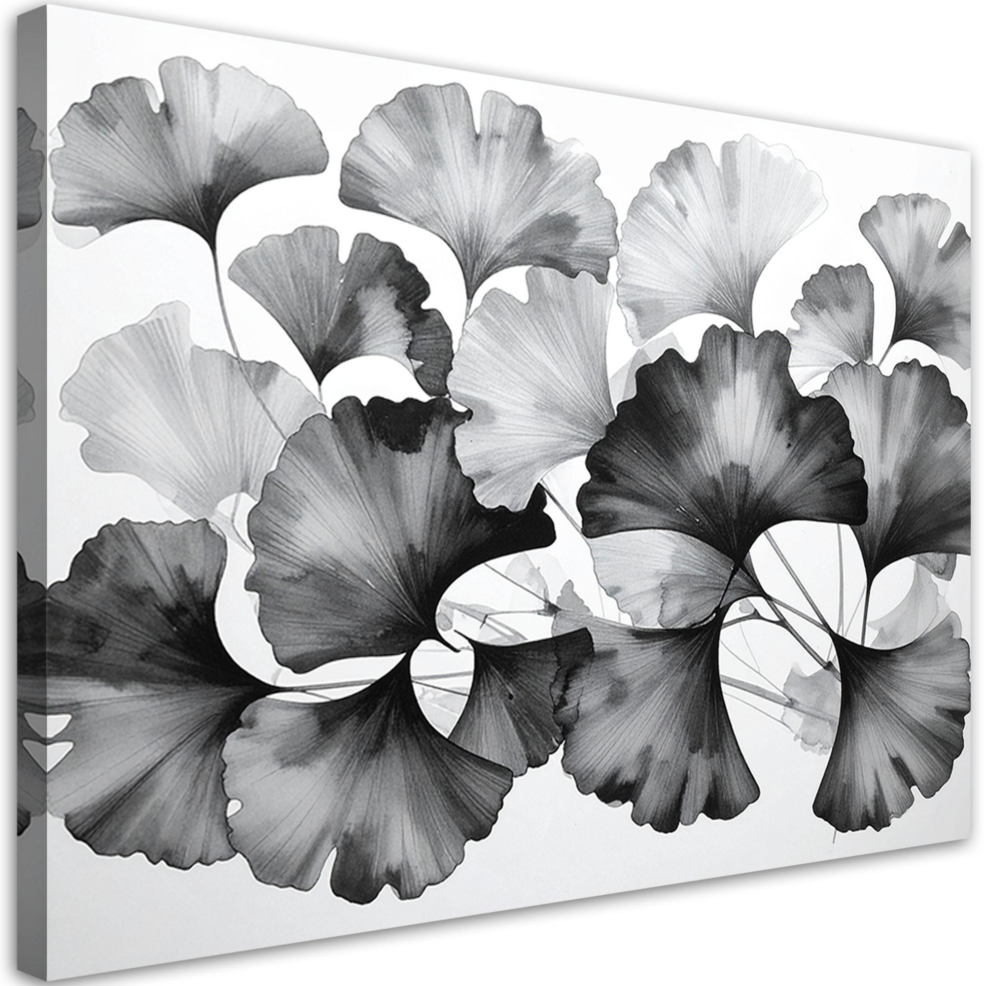LEINWANDBILD Ginkgo Schwarz-weiße Blätter 60x40cm - Schwarz, Textil (60/40cm) - Feeby