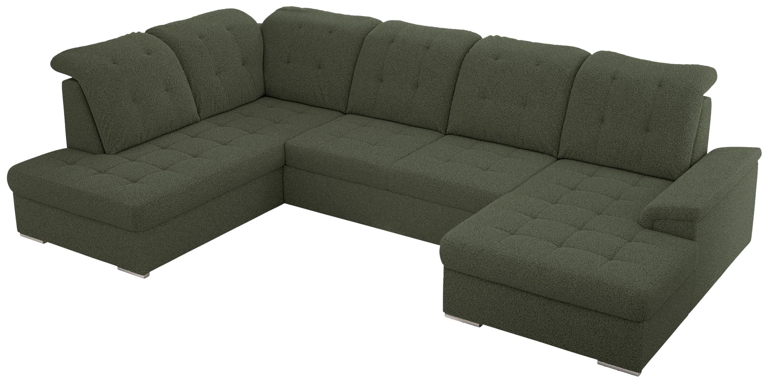 WOHNLANDSCHAFT MADRITO U - Grün Boucle - Links - Silberfarben/Grün, Textil/Metall (204/89/323cm) - MKS