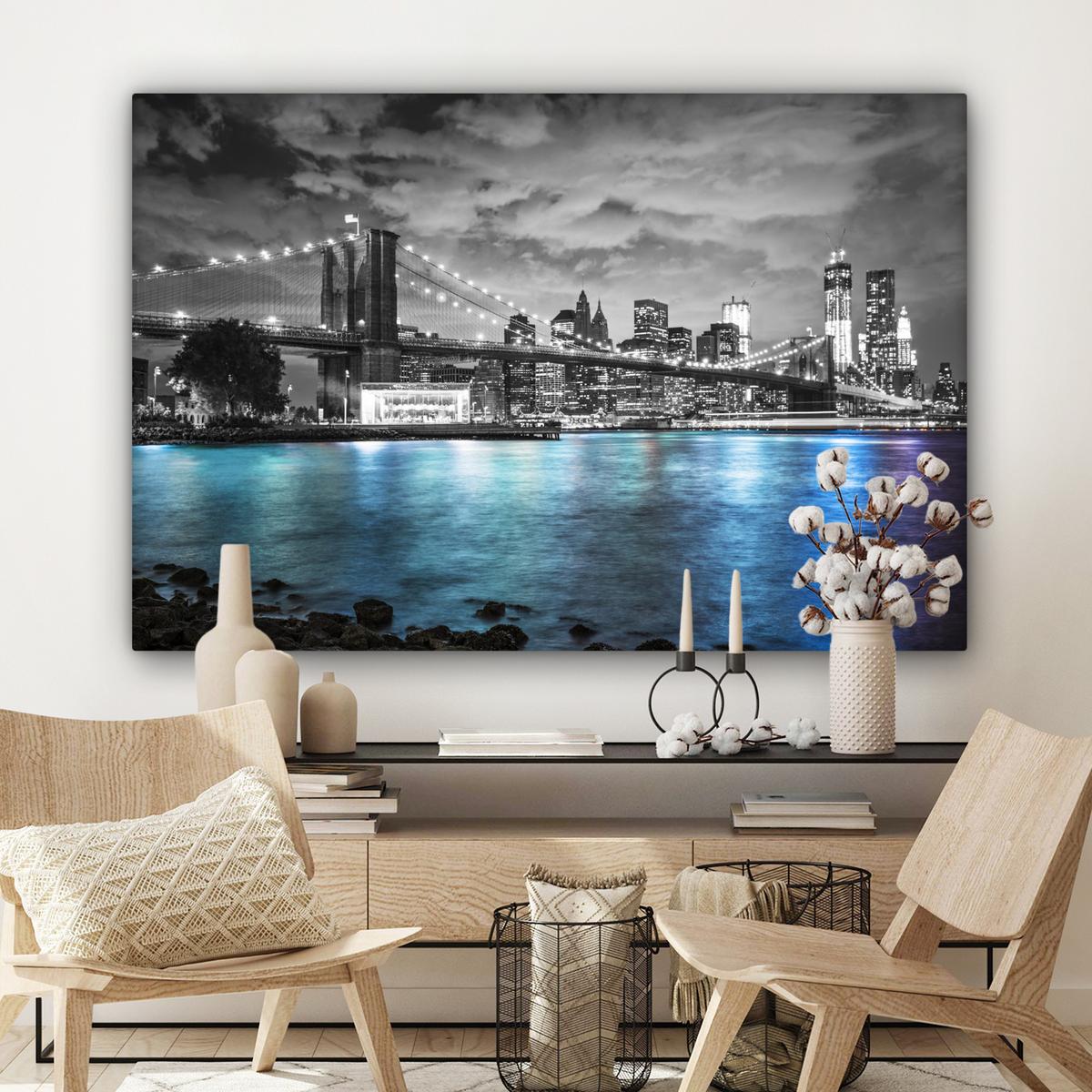 LEINWANDBILD New York - Skyline - Stadt - Blau Groß 140x90 cm - Blaugrau, Textil (140/90cm) - MuchoWow