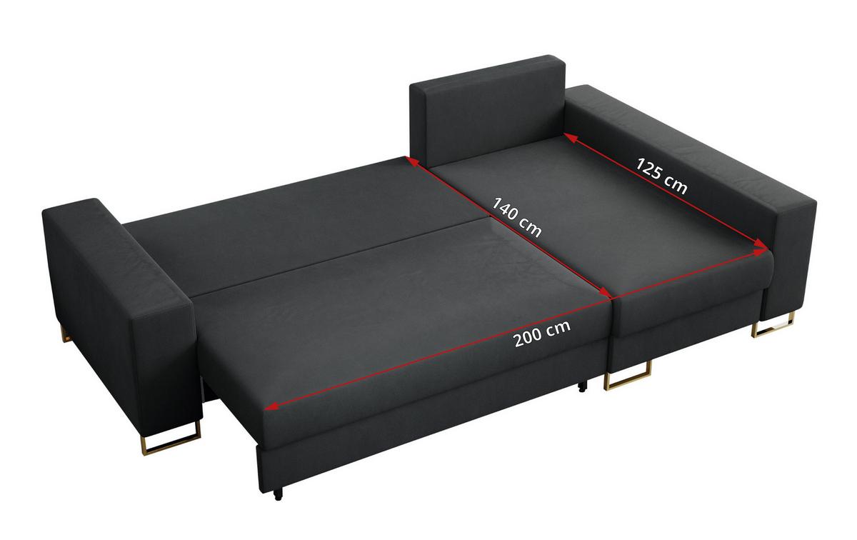 ECKSOFA Dorian Velvet Dunkelgrau - Dunkelgrau/Goldfarben, Textil/Metall (242/138cm) - MKS