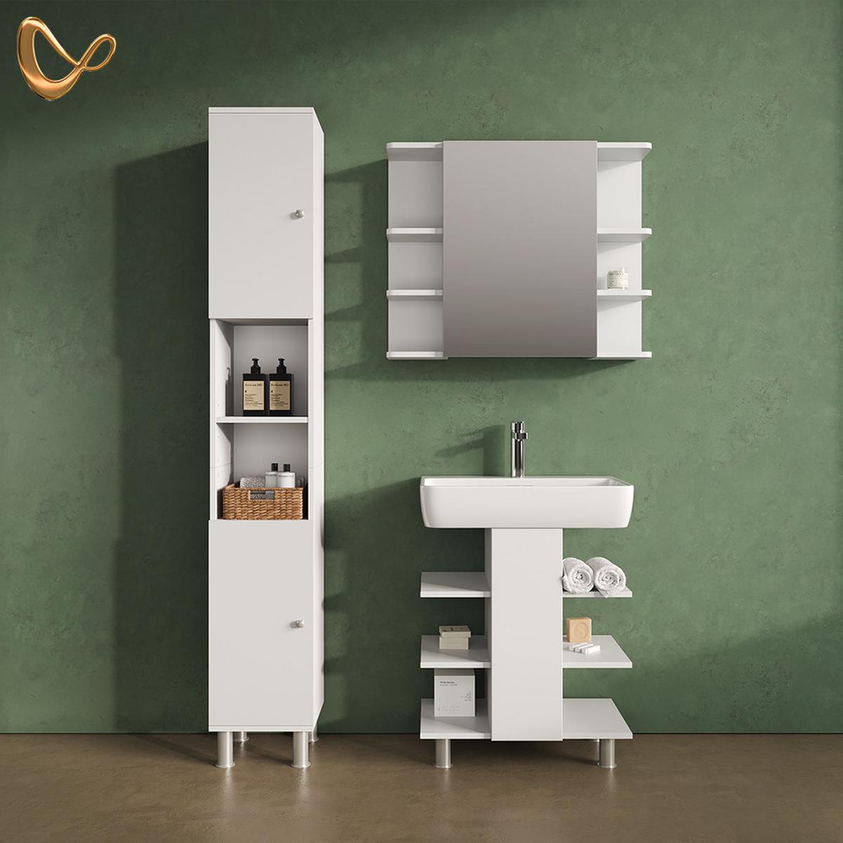 WASCHBECKENUNTERSCHRANK Fucino Weiß 60 x 70 cm mit 6 Ablage - Weiß, Holzwerkstoff (60/70/36.6cm) - Livinity®