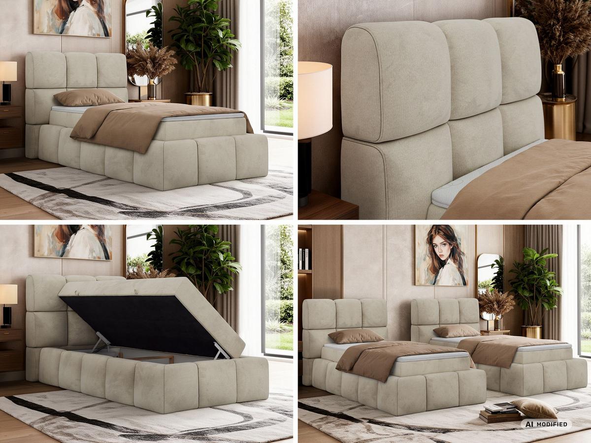 BOXBETT NIRA 90/200 - Beige Velvet - Topper T25 - H3 - Beige/Schwarz, Kunststoff/Textil (90/200cm) - MKS