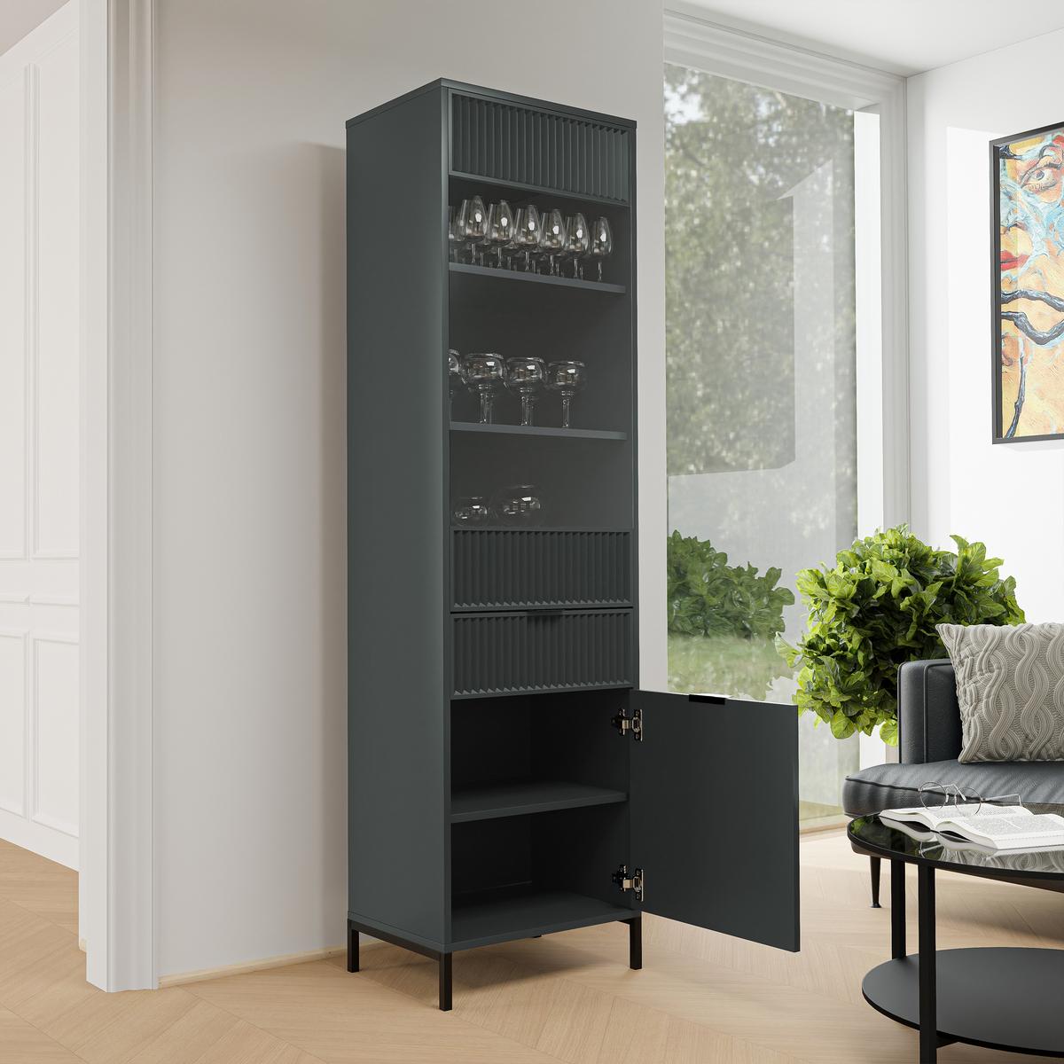 GLASVITRINE klein mit 1 Schublade und 2 Türen, Grün - Grün, Holzwerkstoff (196/55/41cm) - Idohome