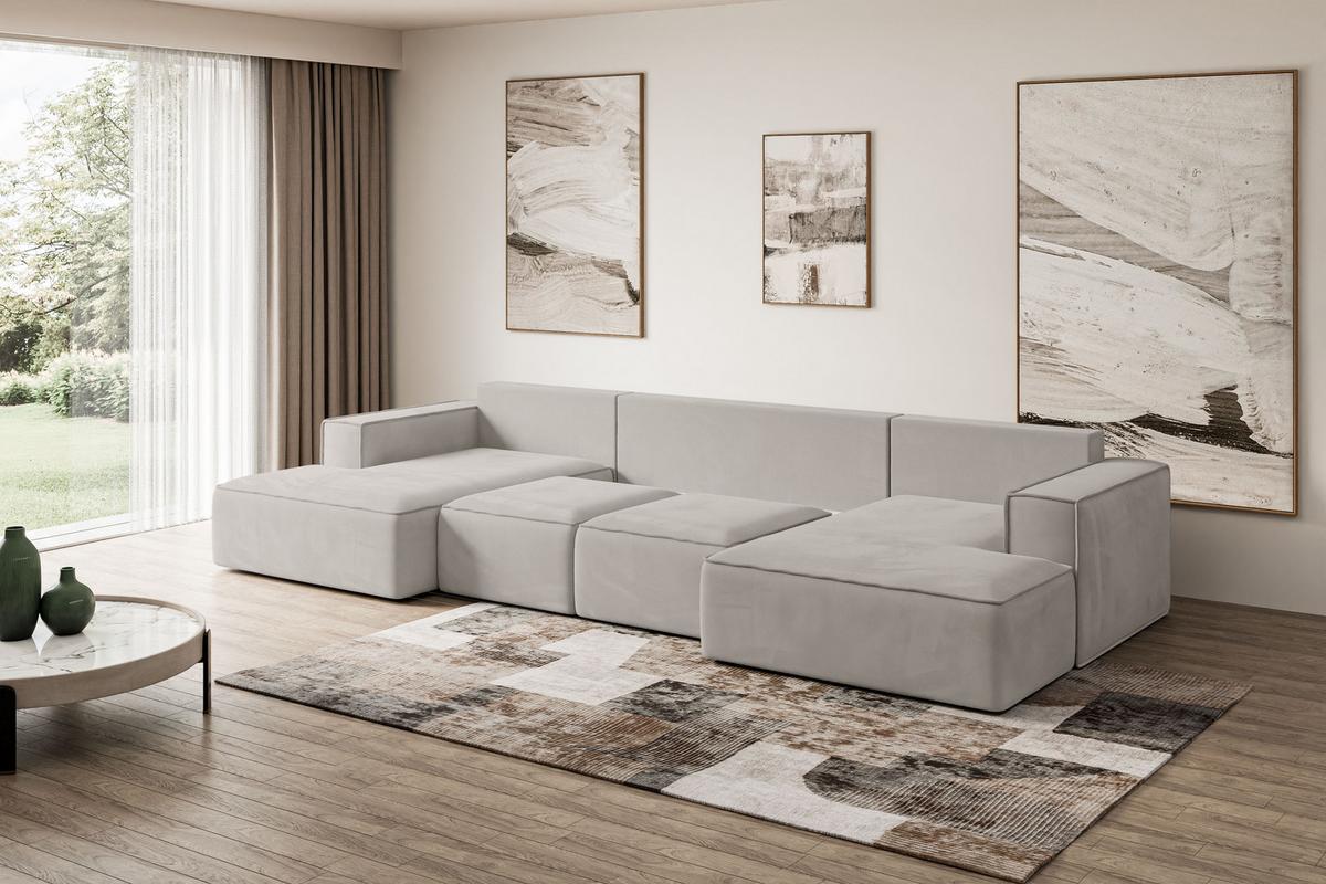 WOHNLANDSCHAFT mit Schlaffunktion und Bettkasten SIERRA-U-S - 349x161x87 cm Hellbraun Velours - Hellbraun/Schwarz, Holzwerkstoff/Kunststoff (349/87/161cm) - ALTDECOR