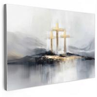 LEINWANDBILD Abstrakt - Malerei - Christentum - Kreuz Groß 140x90 cm - Weiß, Textil (140/90cm) - MuchoWow