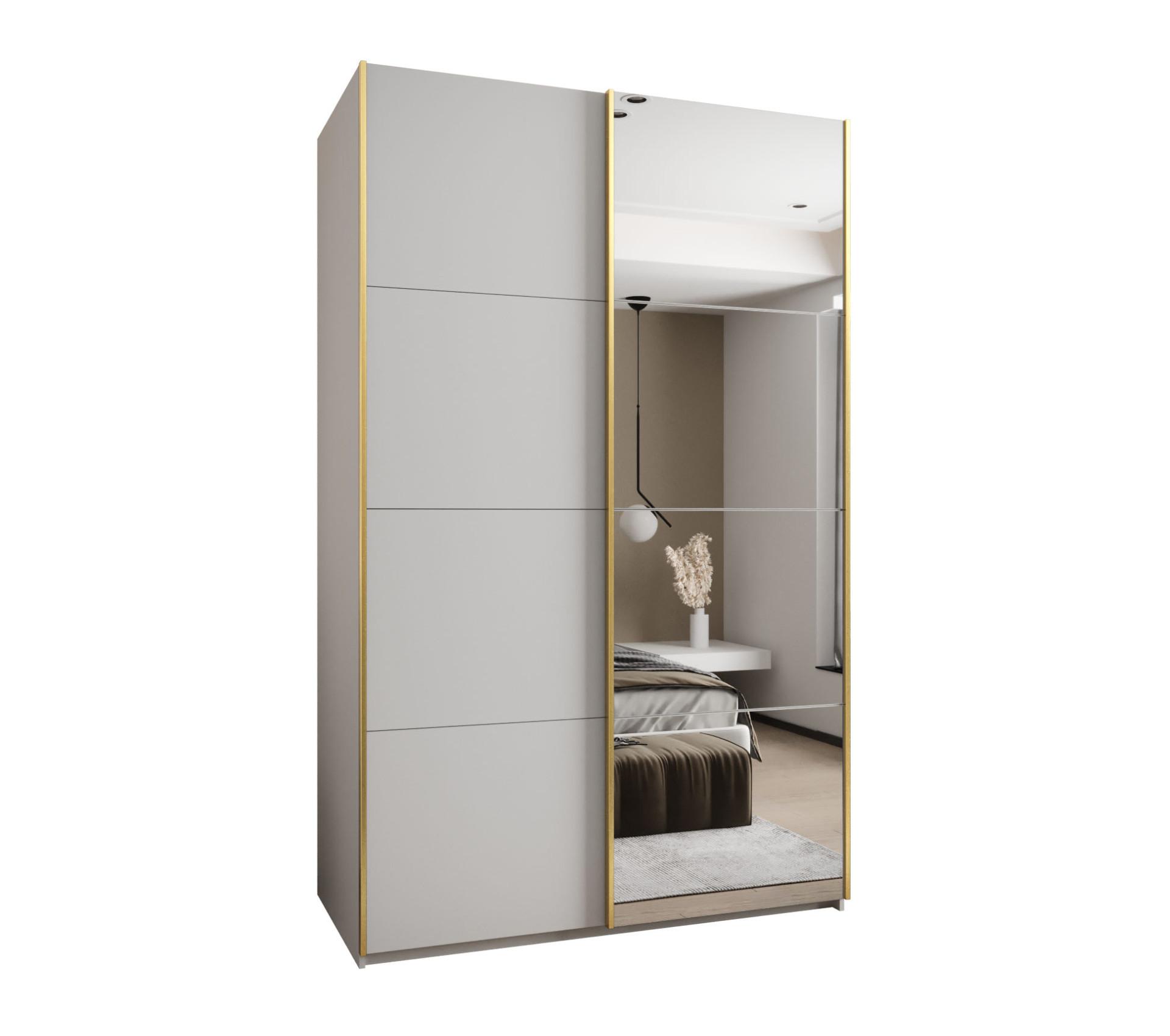 SCHWEBETÜRENSCHRANK 245,5/150/64 2-türig - Goldfarben/Weiß, Holz/Metall (150/245/64cm) - Abiks Möbel