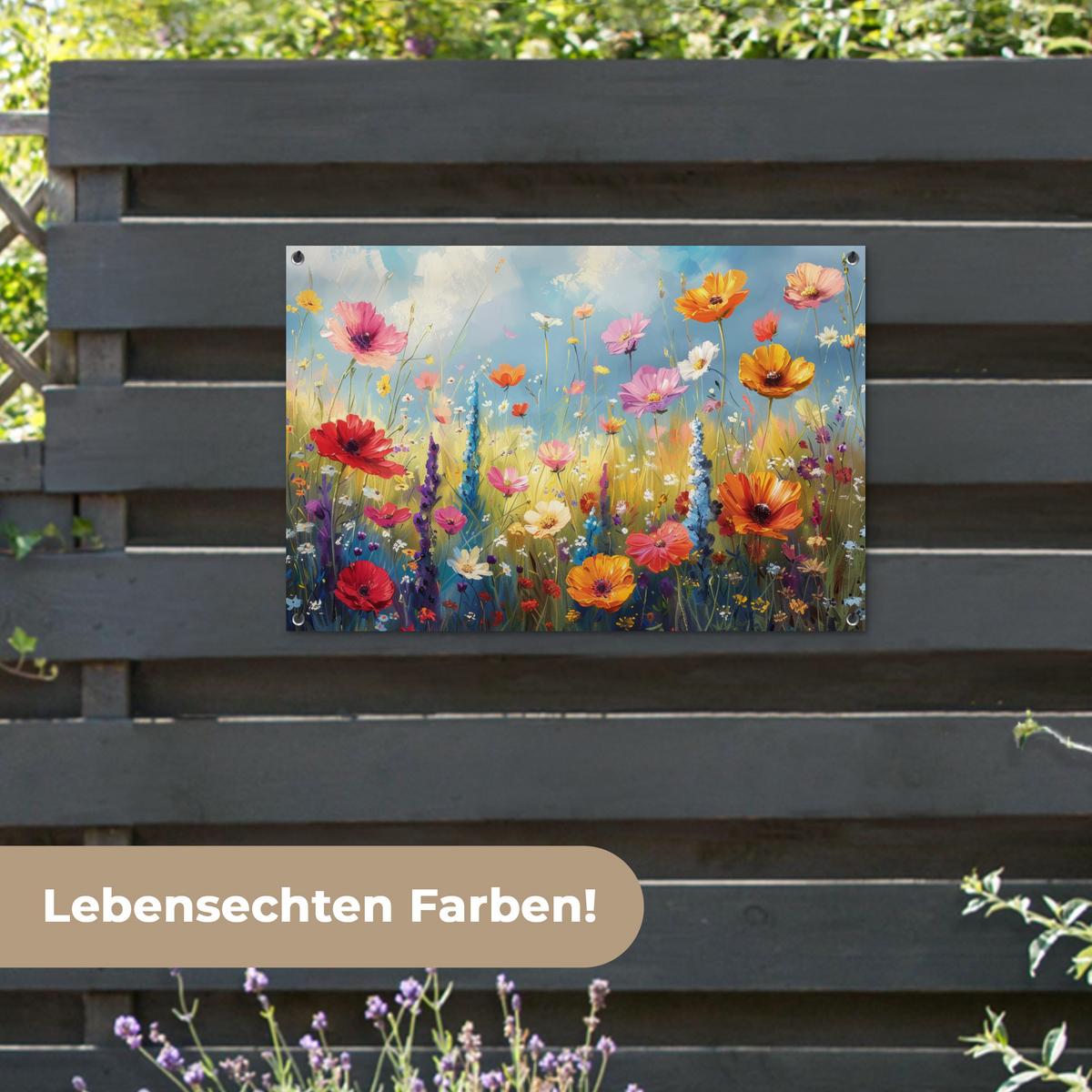 GARTENPOSTER Blumen - Natur - Botanik - Kunst Gartendeko 90x60 cm - Hellblau, Kunststoff (90/60/0.2cm) - OnlyWow