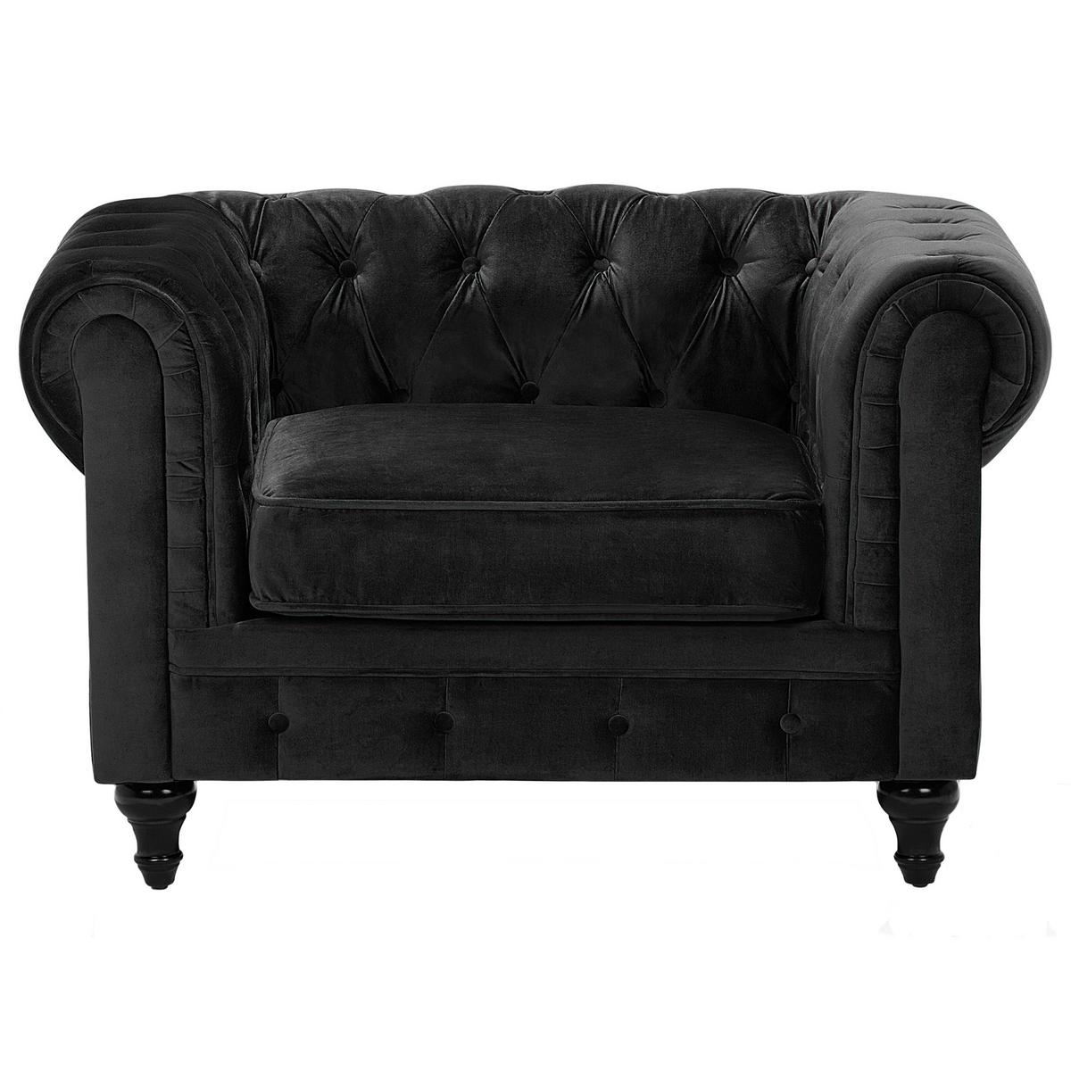 SESSEL Samtstoff schwarz Chesterfield - Dunkelbraun/Schwarz, Textil (110/70/75cm) - Beliani