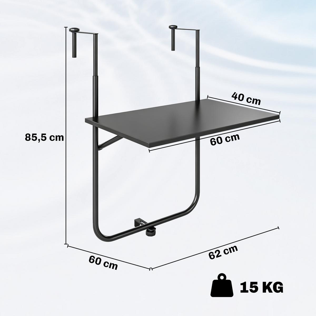 BALKONHÄNGETISCH, Schwarz, Metall - Schwarz, Metall (62/60/85.5cm) - Outsunny