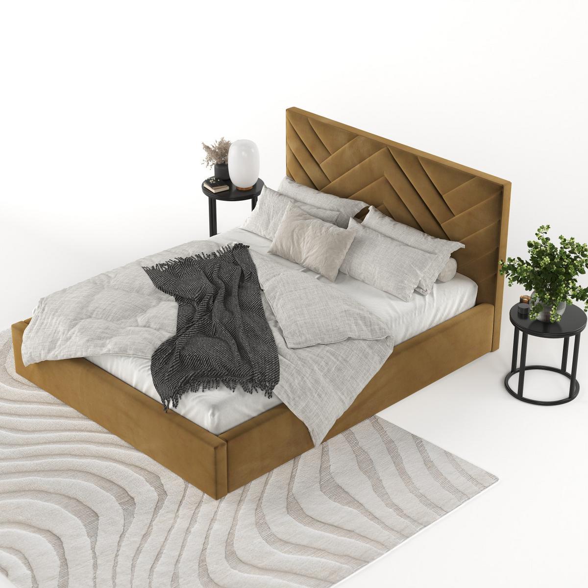 POLSTERBETT Arco 140/200 cm Honiggelb im Kronos Stoff - Schwarz/Naturfarben, Holz/Holzwerkstoff (140/200cm) - AltaBeds