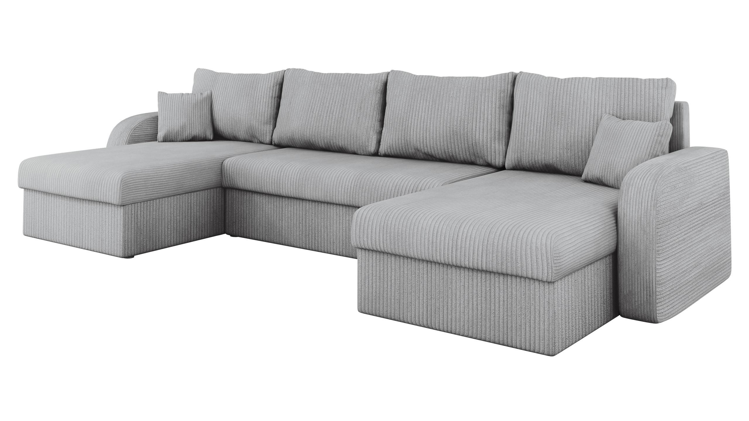 WOHNLANDSCHAFT Kris U Cord - Schwarz/Grau, Holz/Kunststoff (304/80/140cm) - MIRJAN24