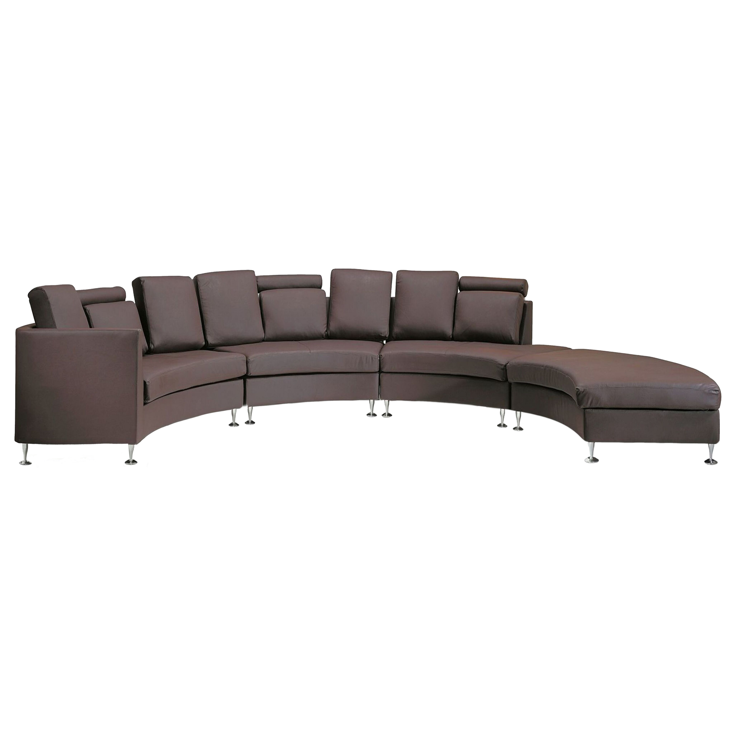 7-SITZER-SOFA mit Ottomane Echtleder, Kunstleder Braun Rotunde - Braun, Leder/Textil (448/76/236cm) - Beliani