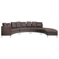 7-SITZER-SOFA mit Ottomane Echtleder, Kunstleder Braun Rotunde - Braun, Leder/Textil (448/76/236cm) - Beliani