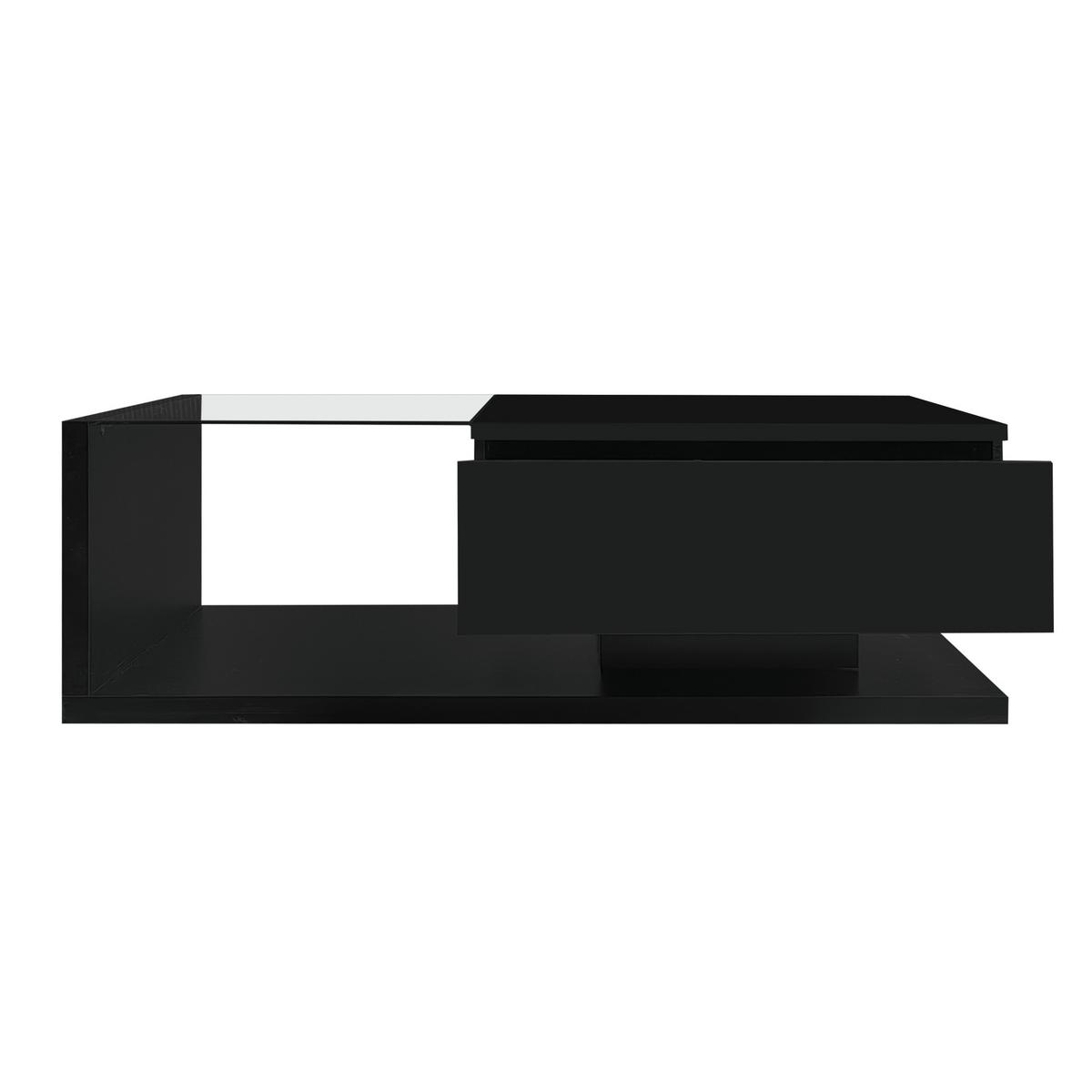 COUCHTISCH Hochglanz Schwarz mit Glas, LED-Beleuchtung & Stauraum - Schwarz, Holzwerkstoff (55/105/32.5cm) - Urban Meuble