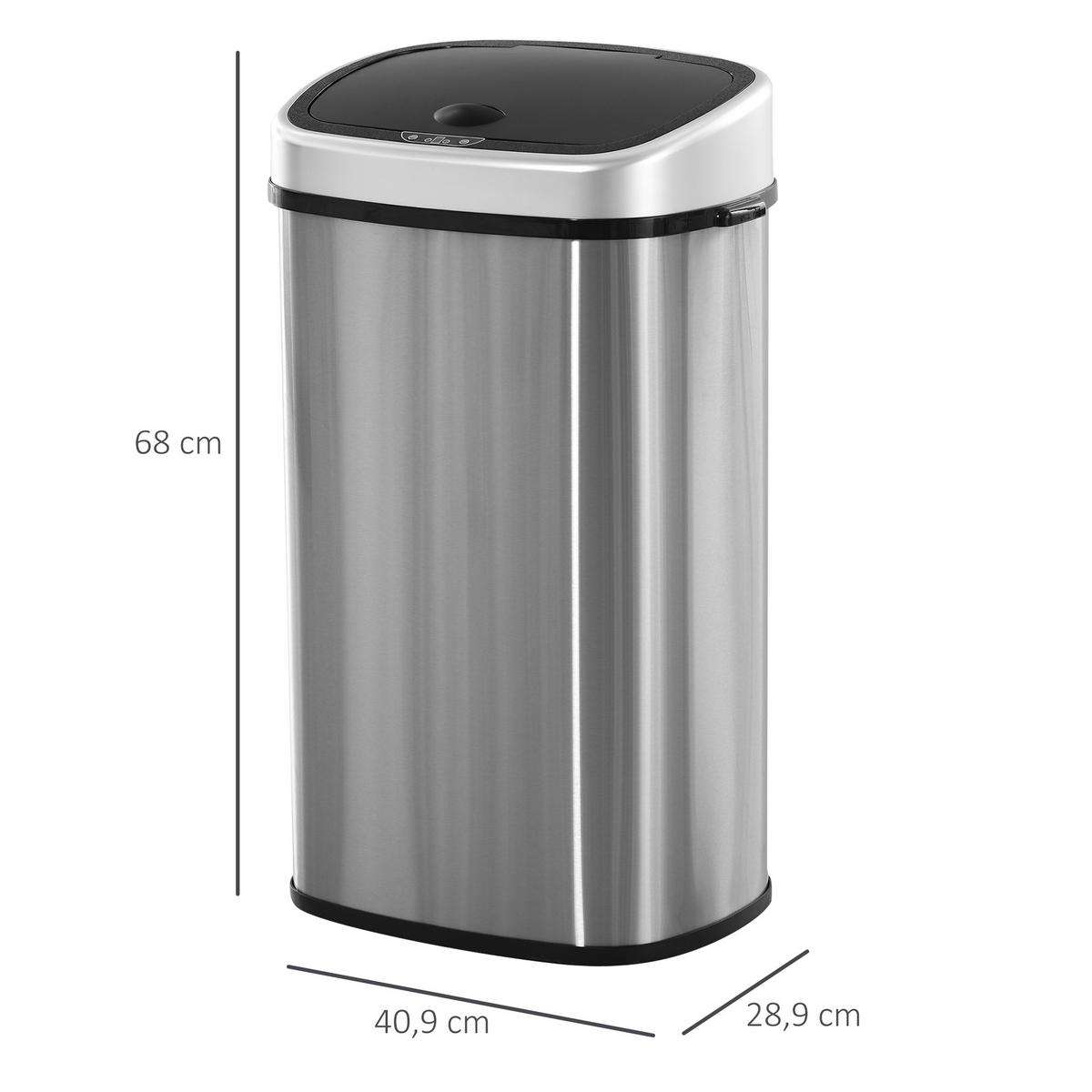 AUTOMATIK Mülleimer Abfalleimer mit Infrarotsensor Küche Silber 58L / 48L - Silberfarben, Metall (28.9/68/40.9cm) - HOMCOM
