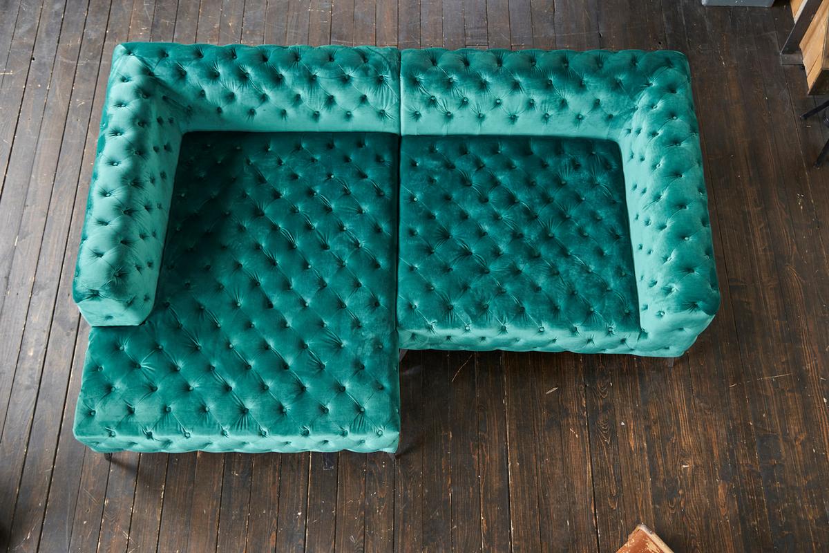 ECKSOFA NARLA Grün Velvet - Silberfarben/Grün, Textil (279/190cm) - KAWOLA