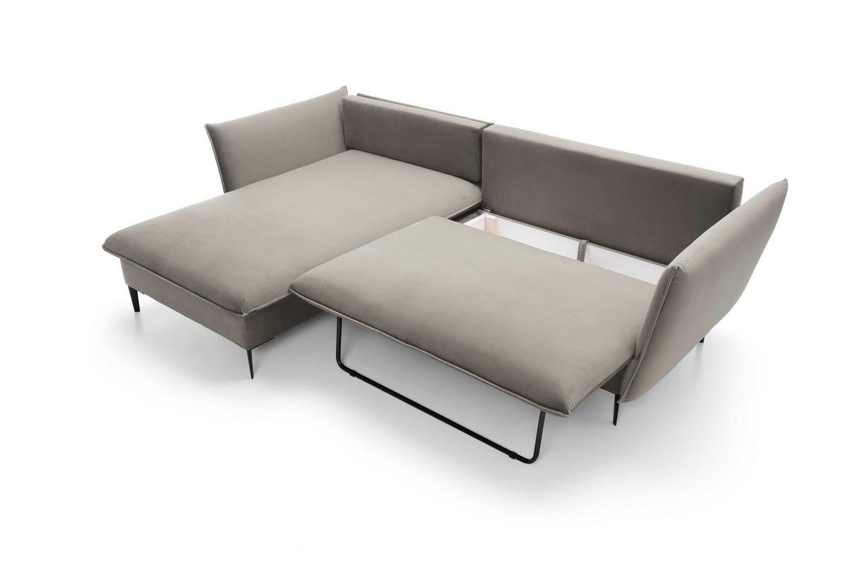 ECKSOFA SOLE Braun Plüsch-Stoff mit Schlaffunktion - Braun, Holz (258/167cm) - MASSENO