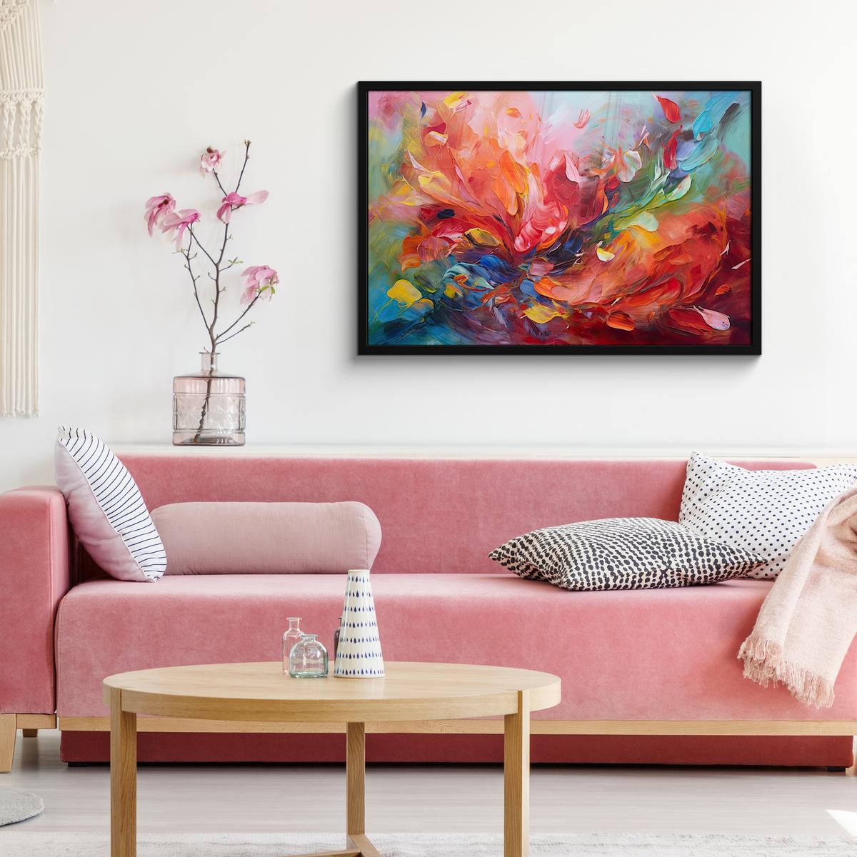 POSTER MIT RAHMENGERAHMTES BILD Ölgemälde - Kunst - Abstrakt - Farbenfroh 90x60 cm - Altrosa, Papier (90/60cm) - MuchoWow