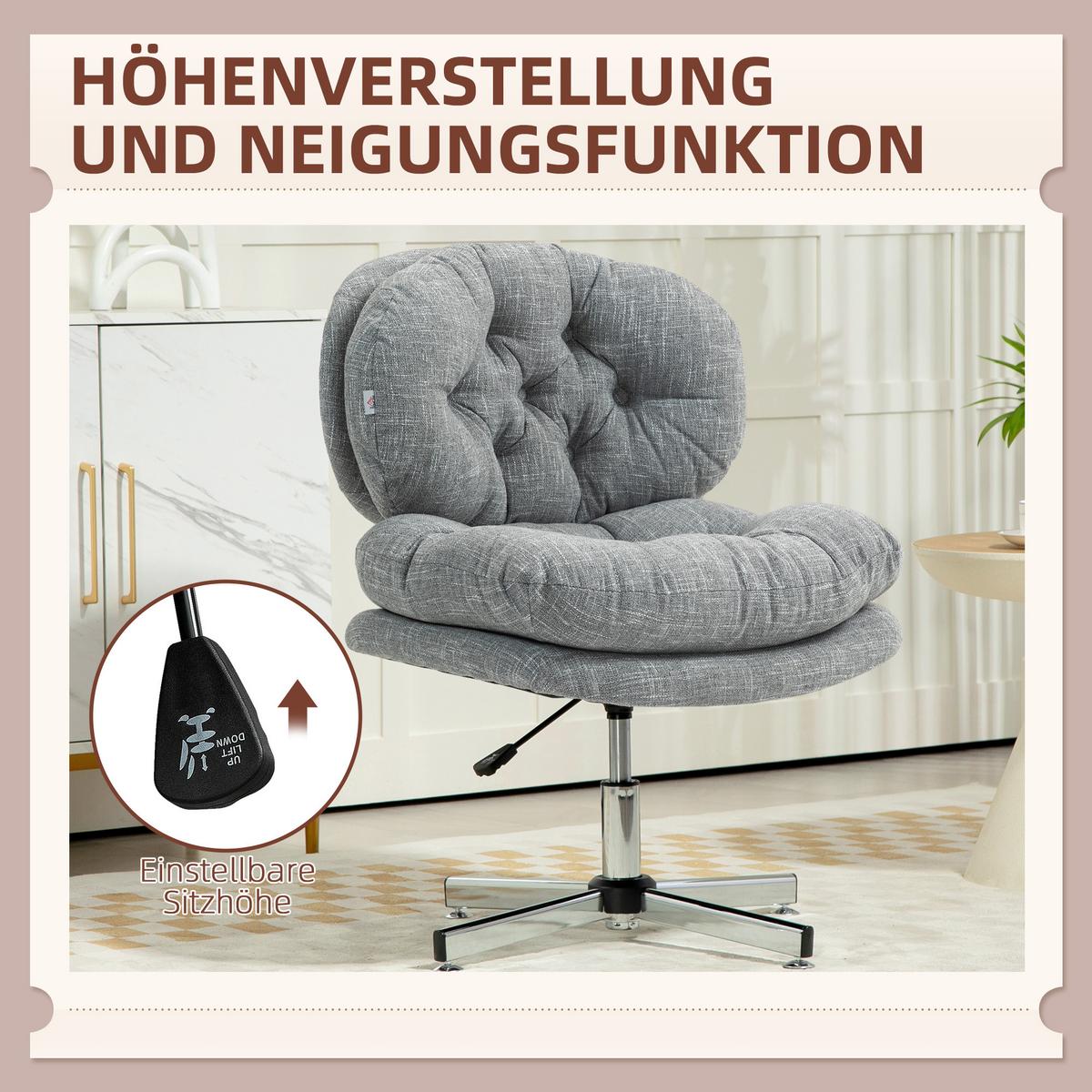BÜROSTUHL, Gepolsterter Schreibtischstuhl, Leinenoptik, Grau - Silberfarben/Grau, Textil/Metall (65/94/65cm) - HOMCOM