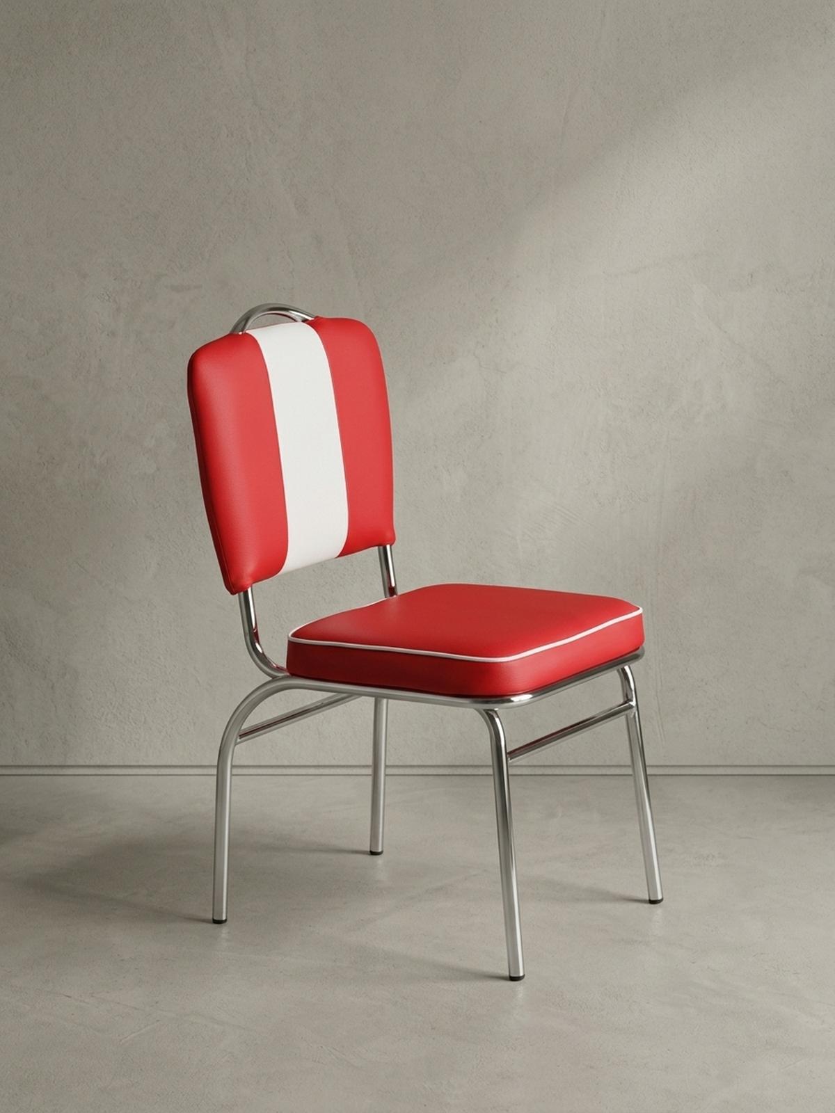 ESSZIMMERSTUHL Kunstleder mit Metallgestell Retro 50-er Jahre gepolstert, Rot 47x45x90 cm - Rot/Silberfarben, Kunststoff/Textil (47/90/45cm) - KADIMA DESIGN