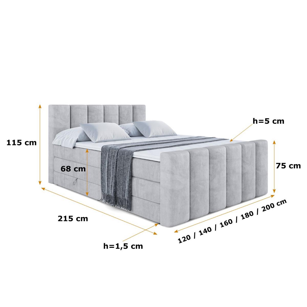 BOXSPRINGBETT BOXI1-Z KING - 140x200 - H3/H4 - Hellgrau - Hellgrau, Holzwerkstoff (140/200cm) - ALTDECOR