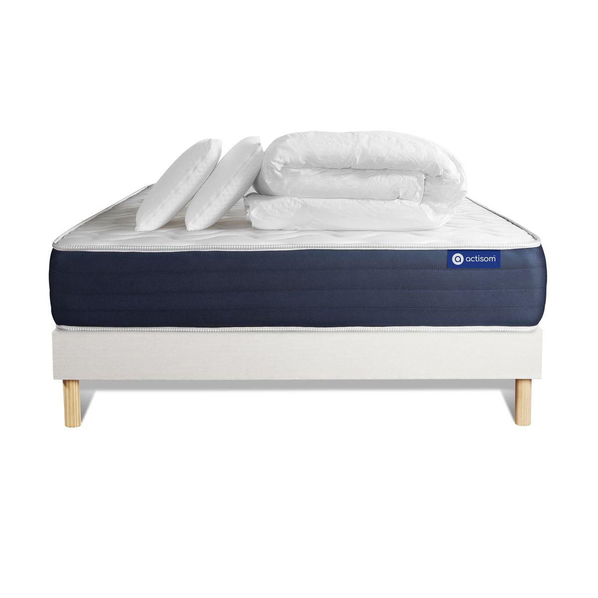BETT Actilatex sleep Latex und Memory-Schaum 160 x 200 cm h1 - Kit Bettgestell Weiß - Mit Kissen und Bettdecke - Beige/Weiß, Karton/Holz (160/200cm) - ACTISOM