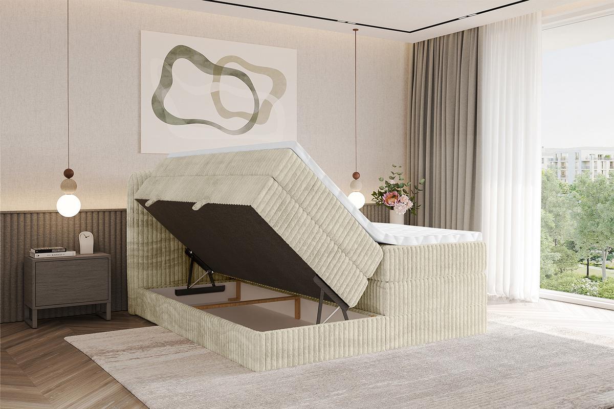 BOXBETT mit Matratze H3|H4 - NINA KING - 200x200 cm - Creme - Magnolie, Holzwerkstoff (200/200cm) - ALTDECOR