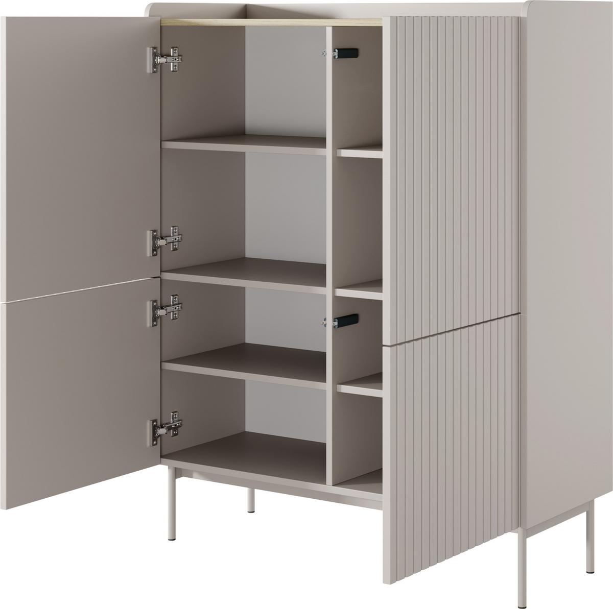 HIGHBOARD Nolle in Beige & Scandi Eiche 103/126/38 cm - Sandfarben/Beige, Holzwerkstoff/Metall (103.2/126.2/38cm) - WFL GROUP