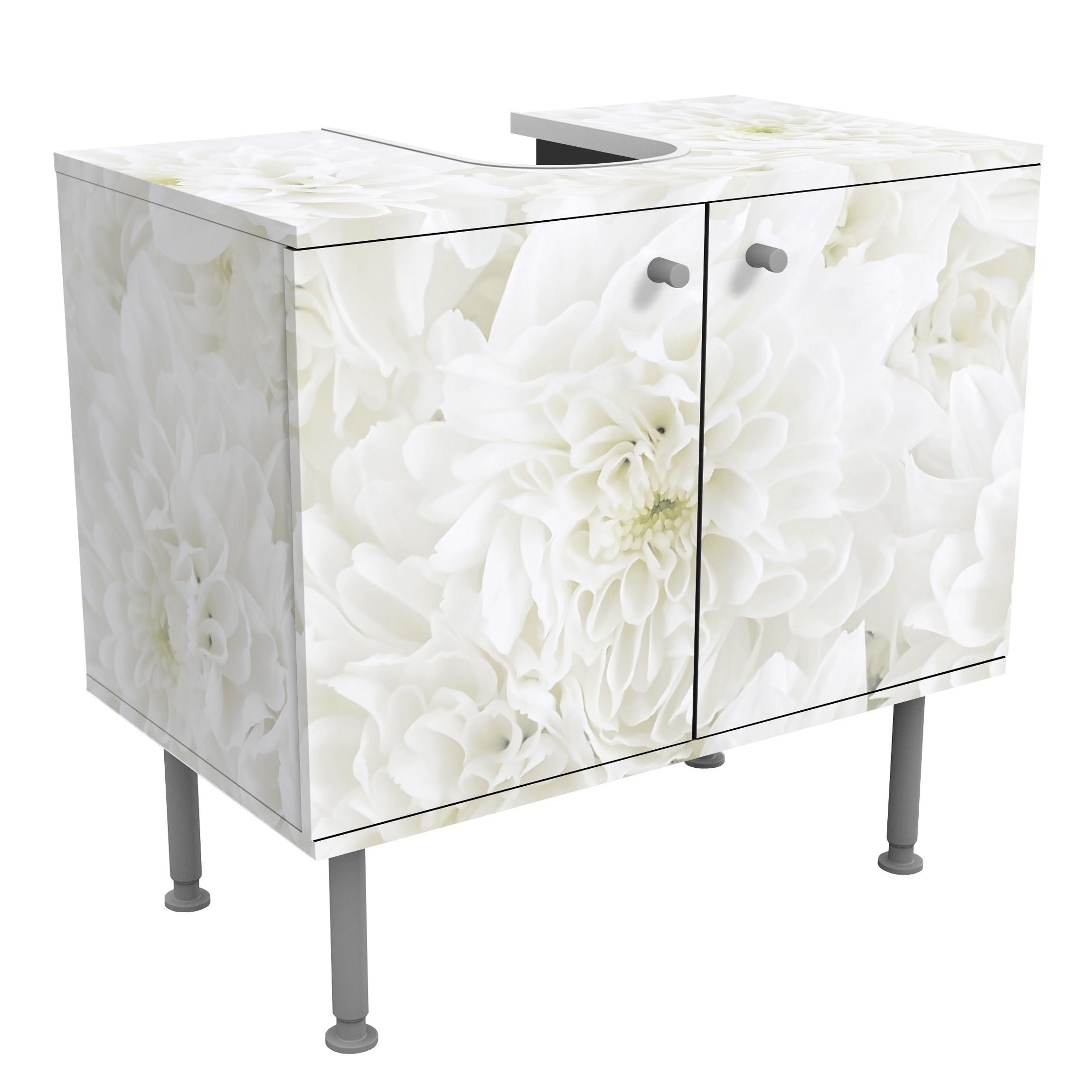 WASCHBECKENUNTERSCHRANK Dahlien Blumenmeer weiß 60/55/35 cm - Weiß, Holzwerkstoff (60/55/35cm) - Bilderwelten