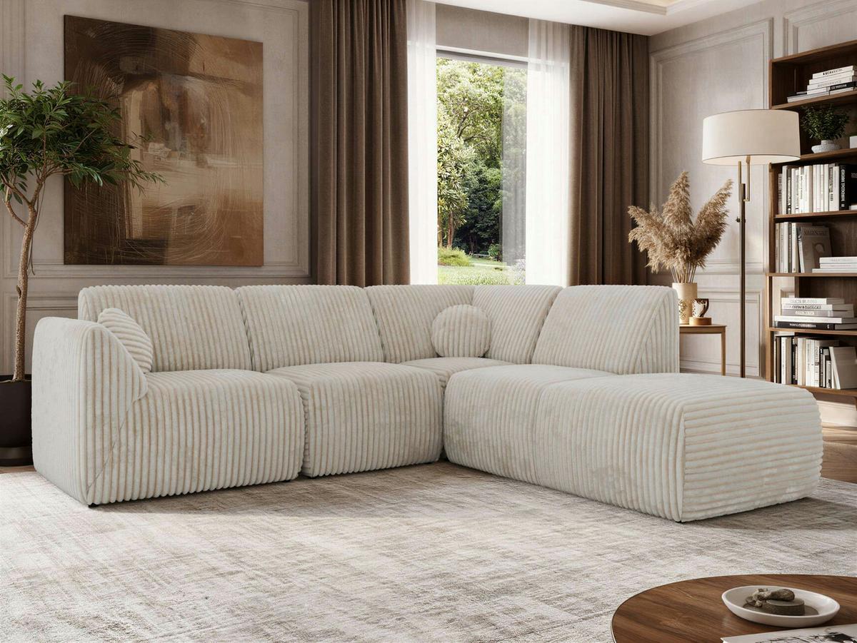 ECKSOFA NOARA 5M L Beige Cord - Rechts - Beige/Schwarz, Kunststoff/Textil (267/244cm) - MKS
