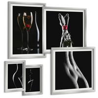 BILDER SET 5er Set - 50x50 cm & 20x30 cm & 40x60 cm Silberner Rahmen - Schwarze und weiße weibliche Formen - Silberfarben, Kunststoff (40/60cm) - TULUP