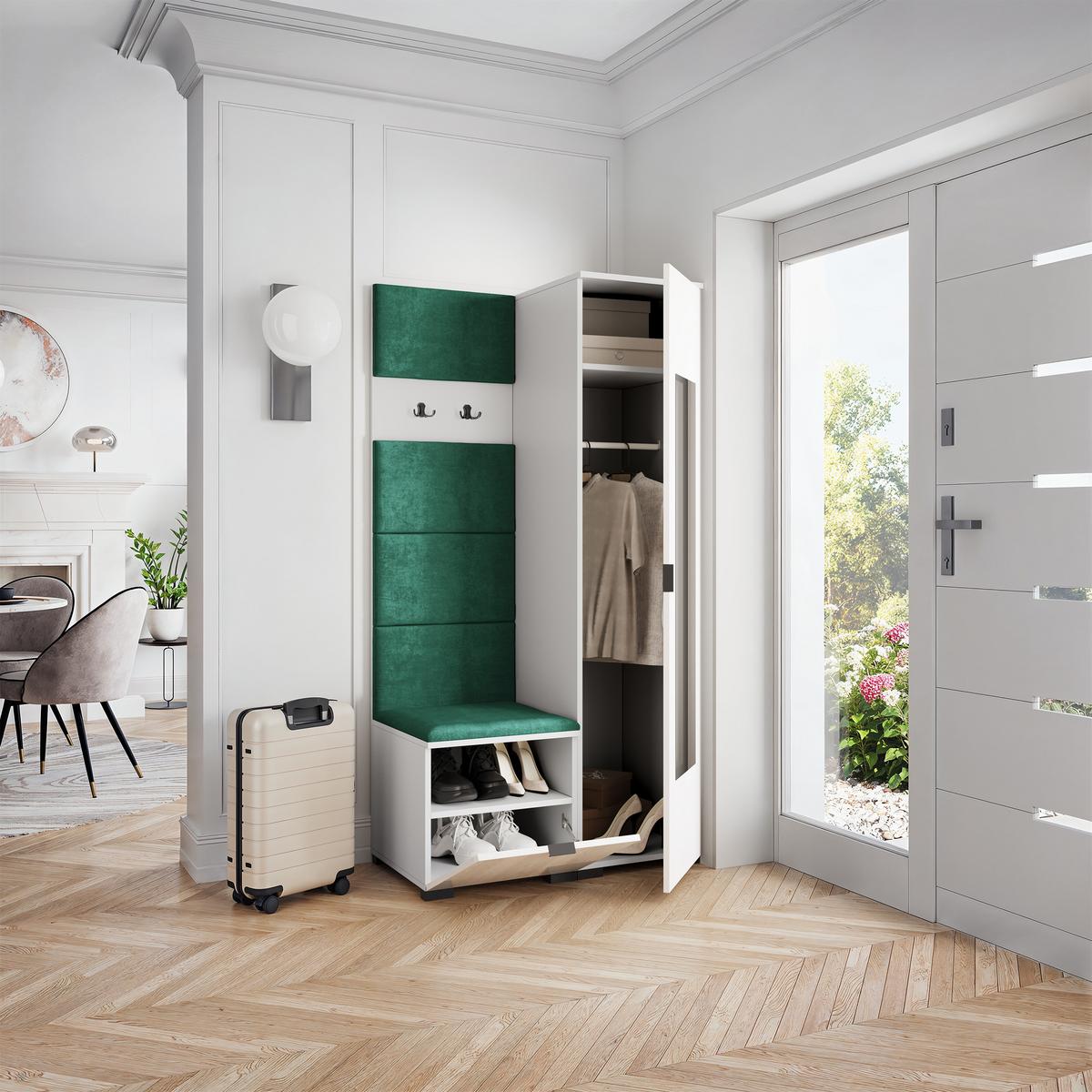 GARDEROBENSCHRANK VIRA 95/181/51 cm Modern Garderobe-Set Weiß - Weiß/Grün, Holzwerkstoff (95/181/51cm) - MASSENO