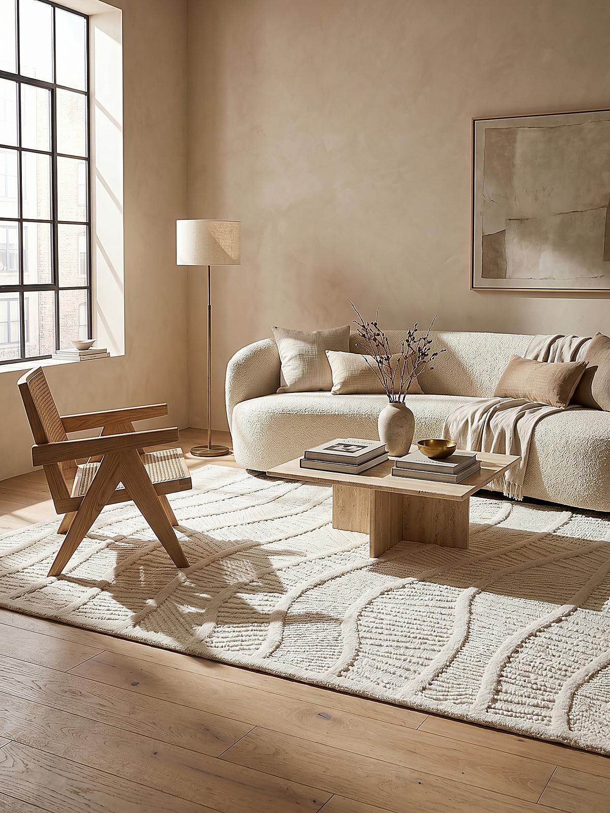 WOLLTEPPICH CARVE, abstrakt, Weiß, 140 x 200 cm - Beige, Textil (140/200cm) - KADIMA DESIGN