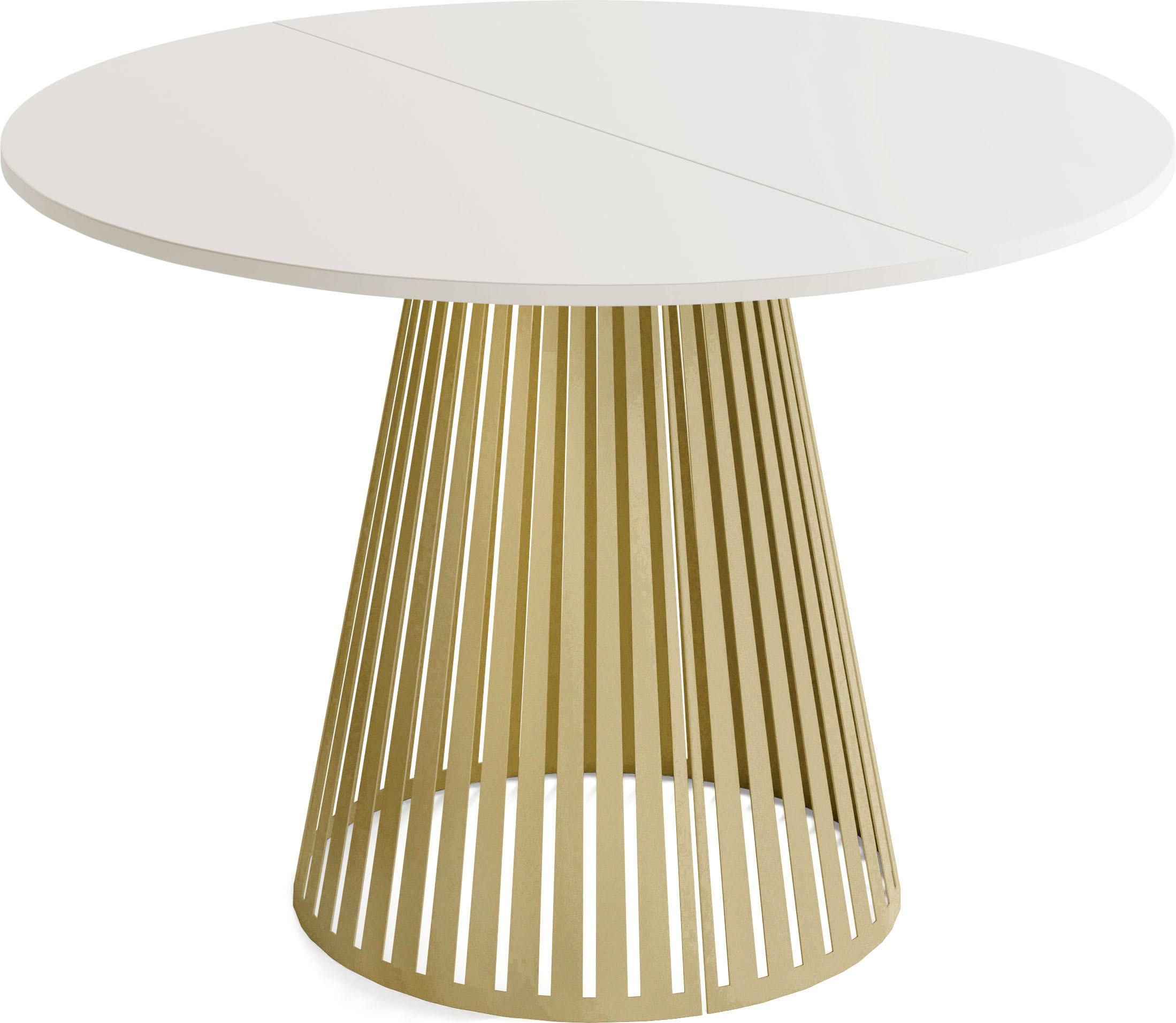ESSTISCH Naro rund ausziehbar mit Goldenem Lamellen-Metallgestell, Beige Kaschmir 100-180/100/76 cm - Kaschmir/Beige, Holzwerkstoff/Metall (100/176/76cm) - WFL GROUP